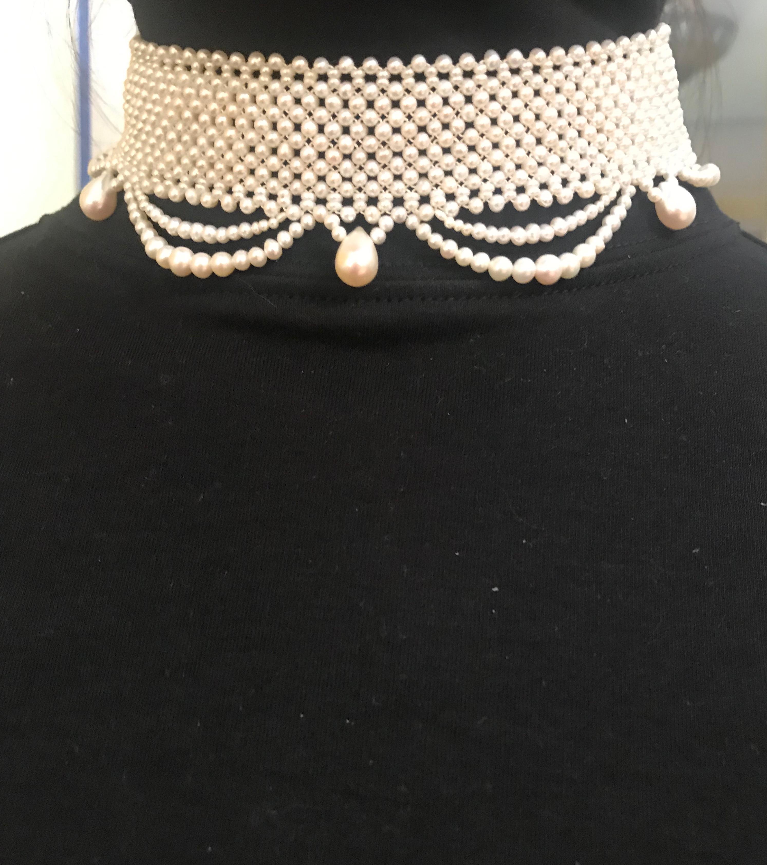 Marina J. Woven Pearl Draped Choker with Pearl drops and secure sliding clasp 4