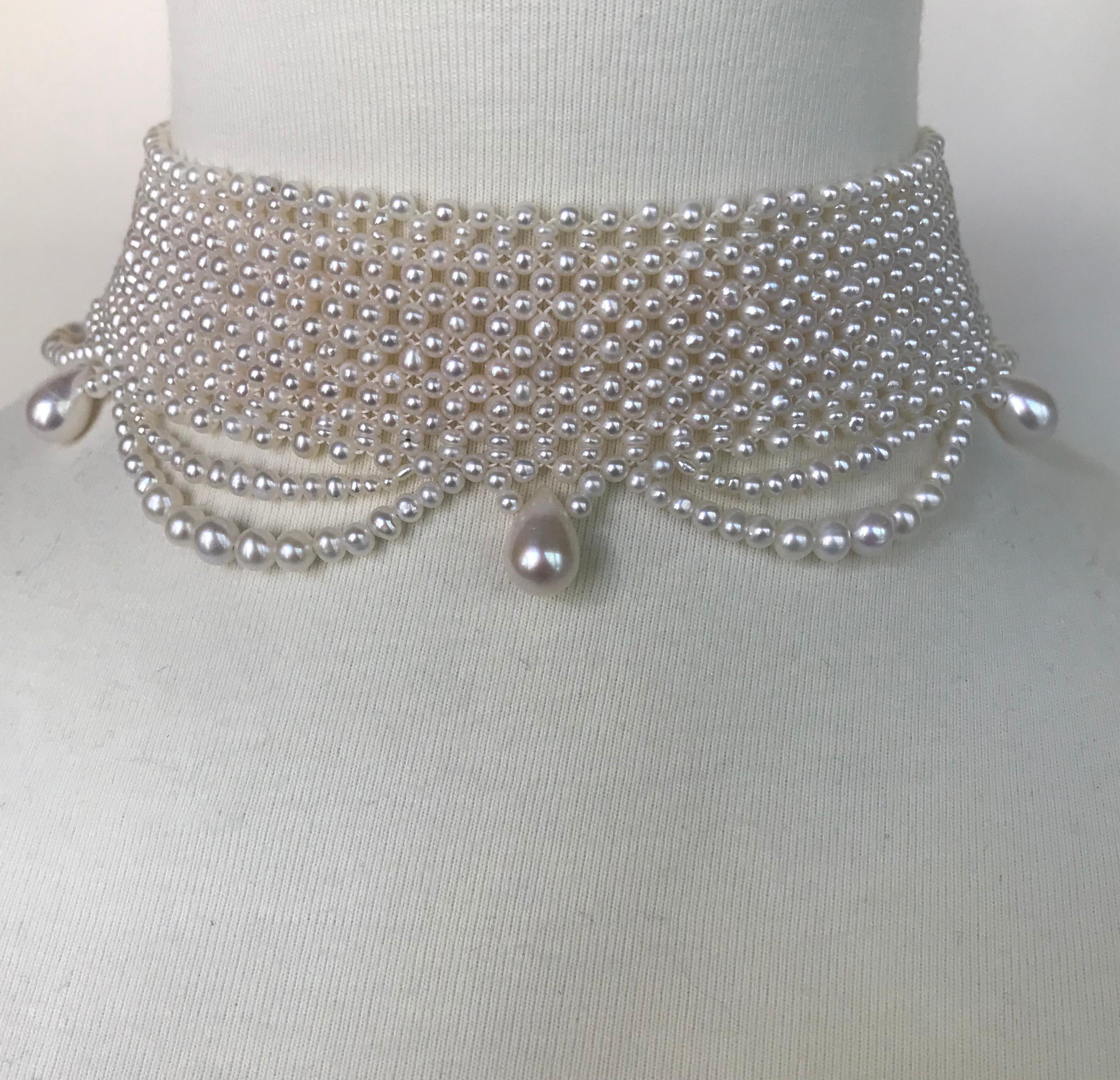 Marina J. Woven Pearl Draped Choker with Pearl drops and secure sliding clasp 7