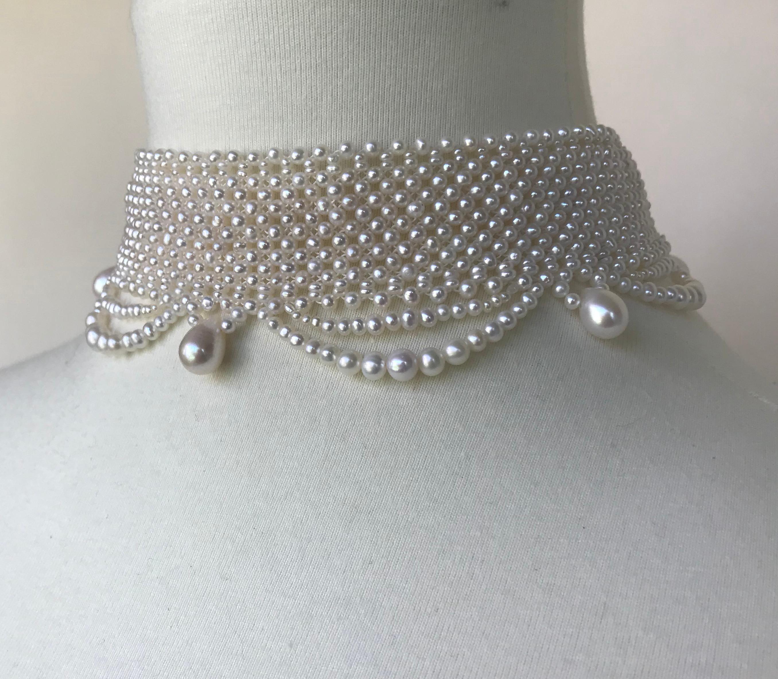 Artist Marina J. Woven Pearl Draped Choker with Pearl drops and secure sliding clasp