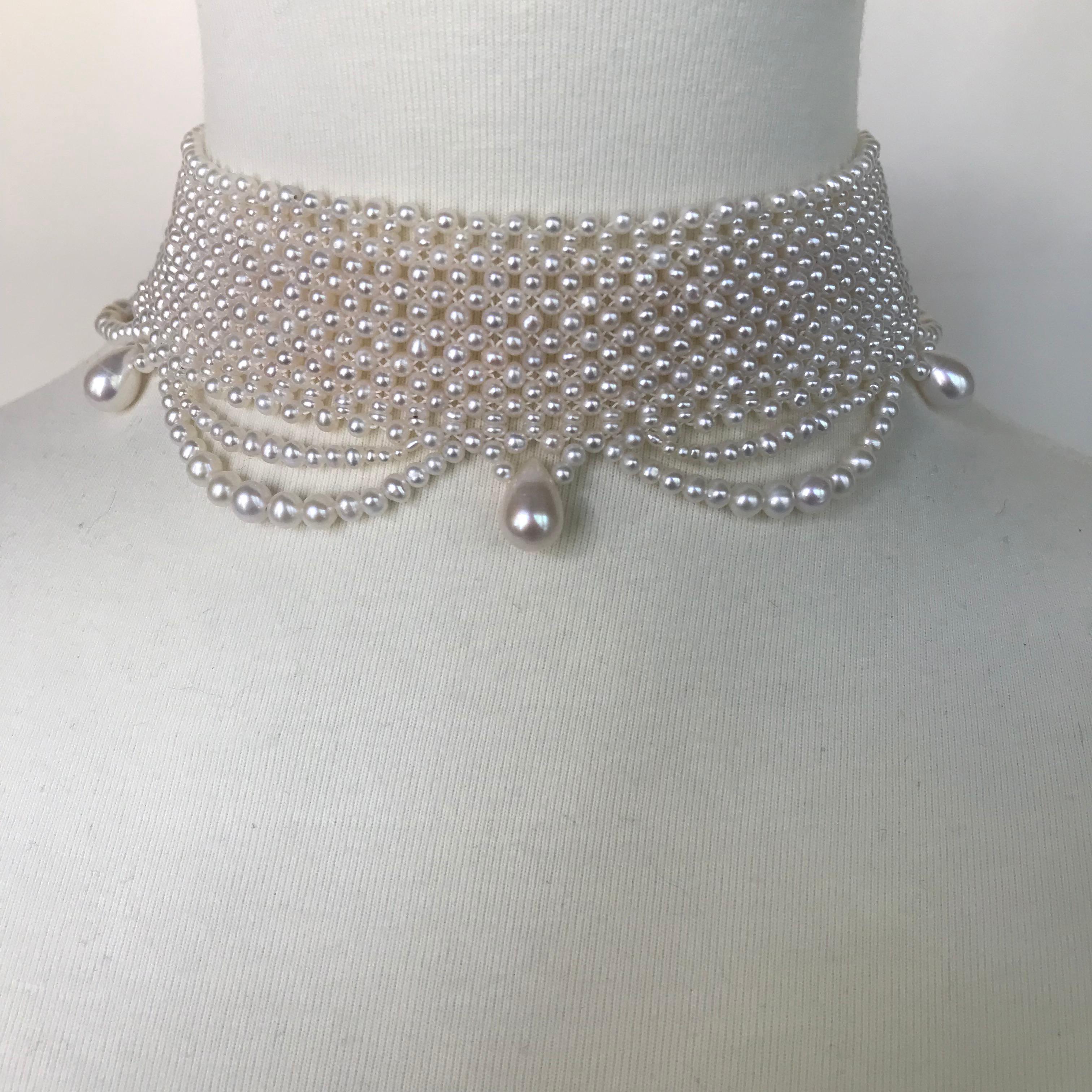 Bead Marina J. Woven Pearl Draped Choker with Pearl drops and secure sliding clasp