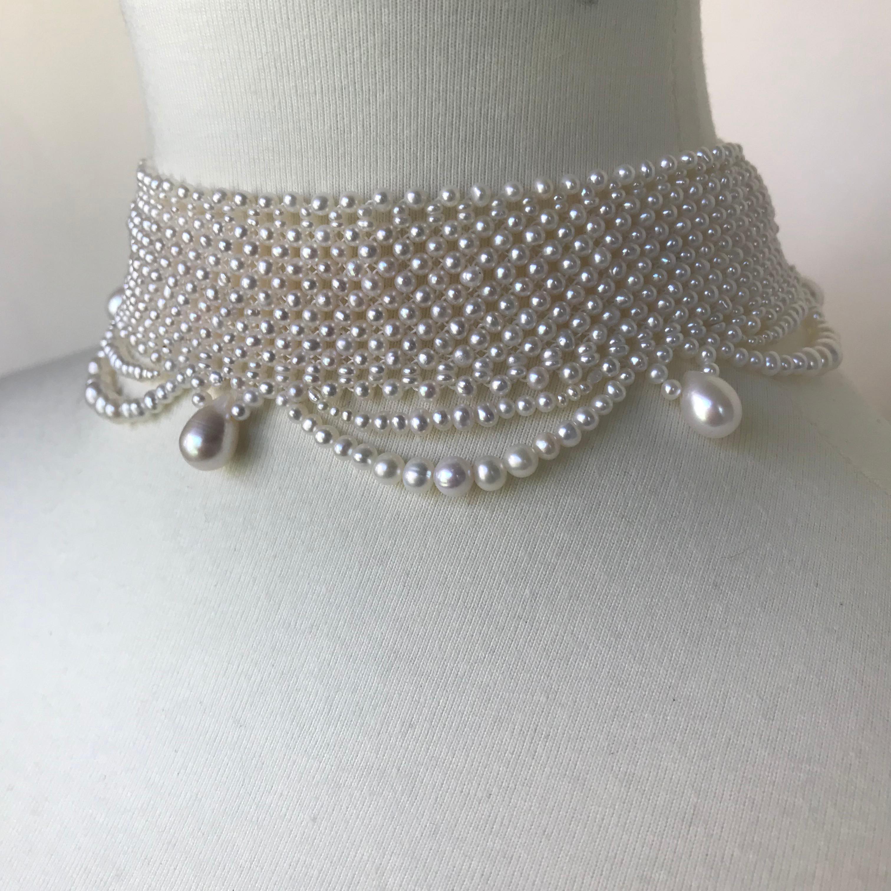 Marina J. Woven Pearl Draped Choker with Pearl drops and secure sliding clasp In New Condition In Los Angeles, CA