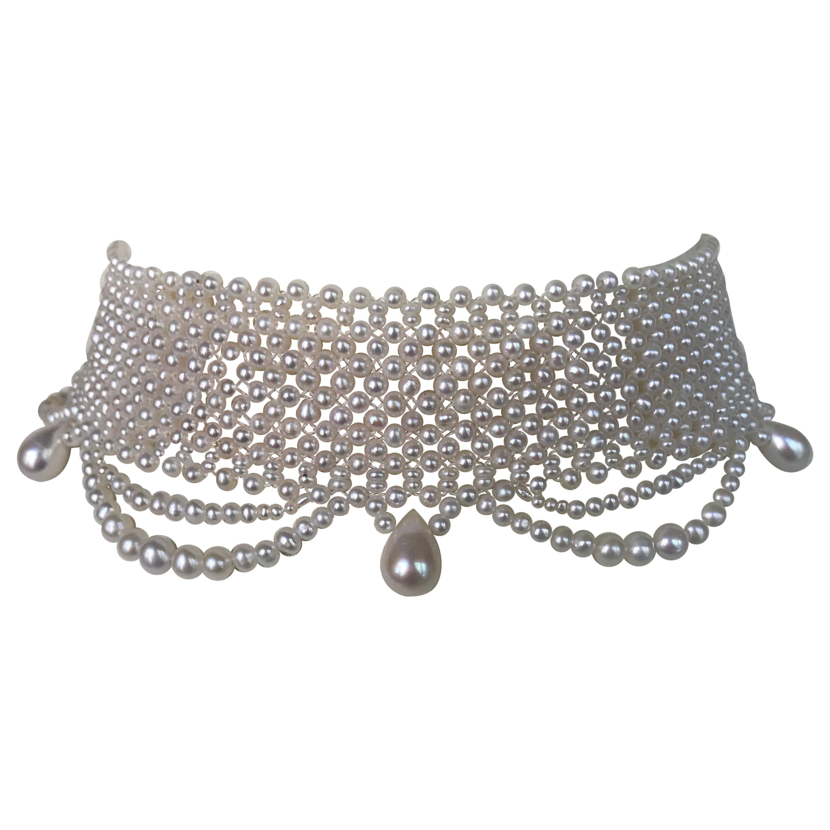 Marina J. Woven Pearl Draped Choker with Pearl drops and secure sliding clasp