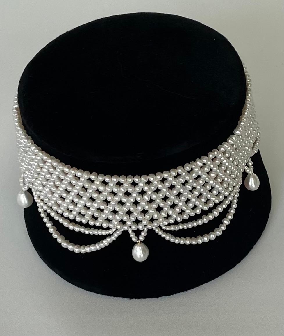 Marina J. Woven Pearl Draped Choker with Pearl Drops and Secure Sliding Clasp 2