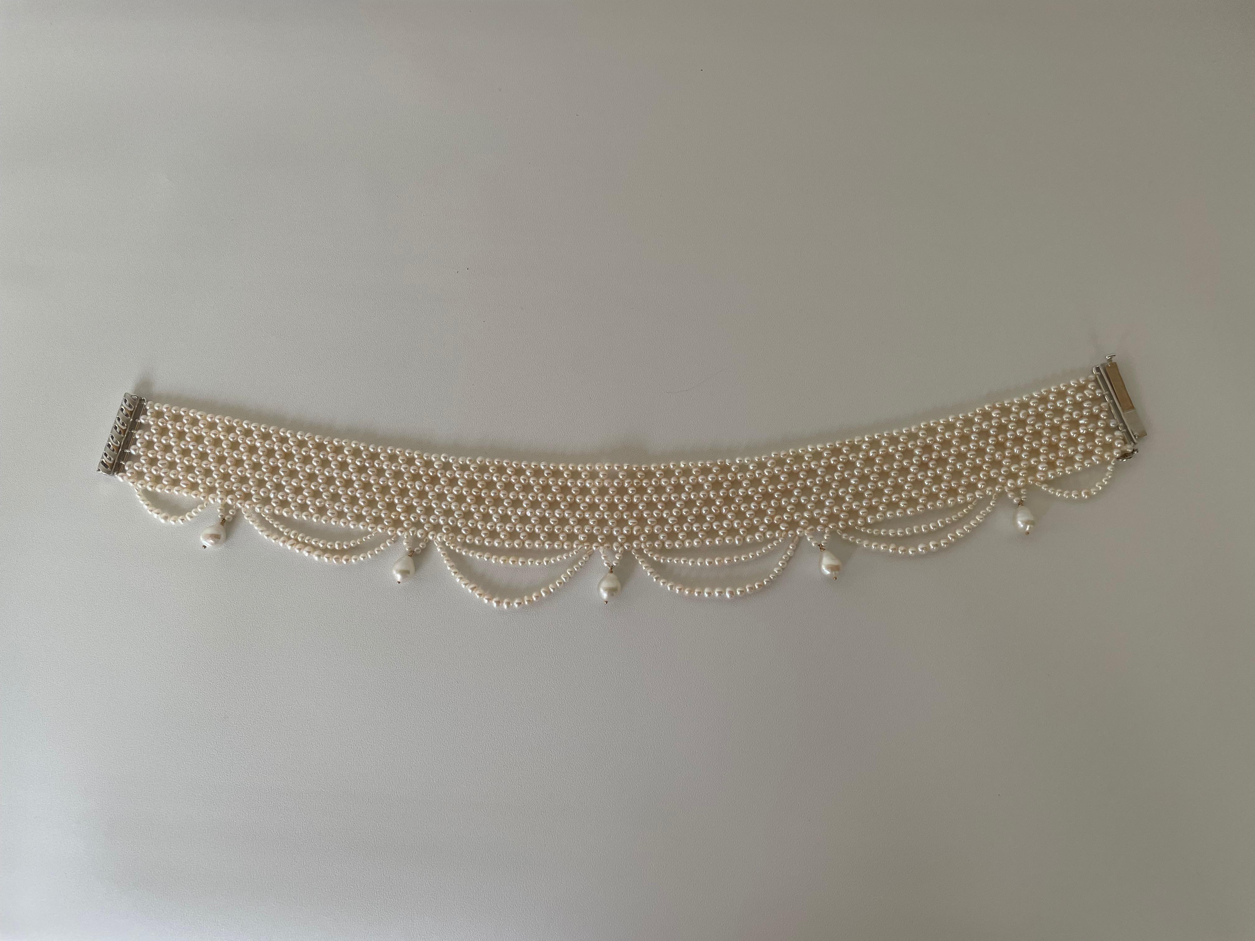 Marina J. Woven Pearl Draped Choker with Pearl Drops and Secure Sliding Clasp 3