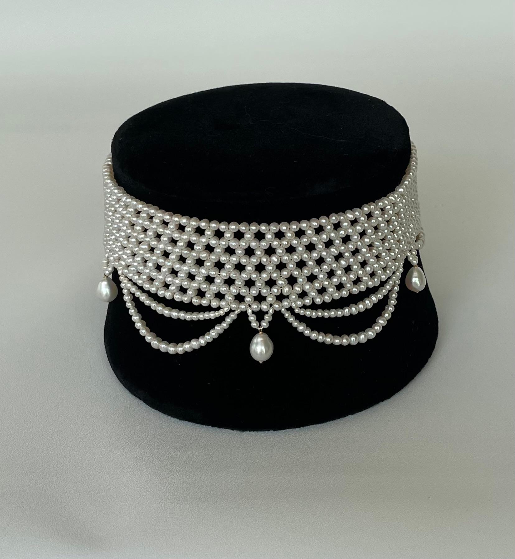 Marina J. Woven Pearl Draped Choker with Pearl Drops and Secure Sliding Clasp 4