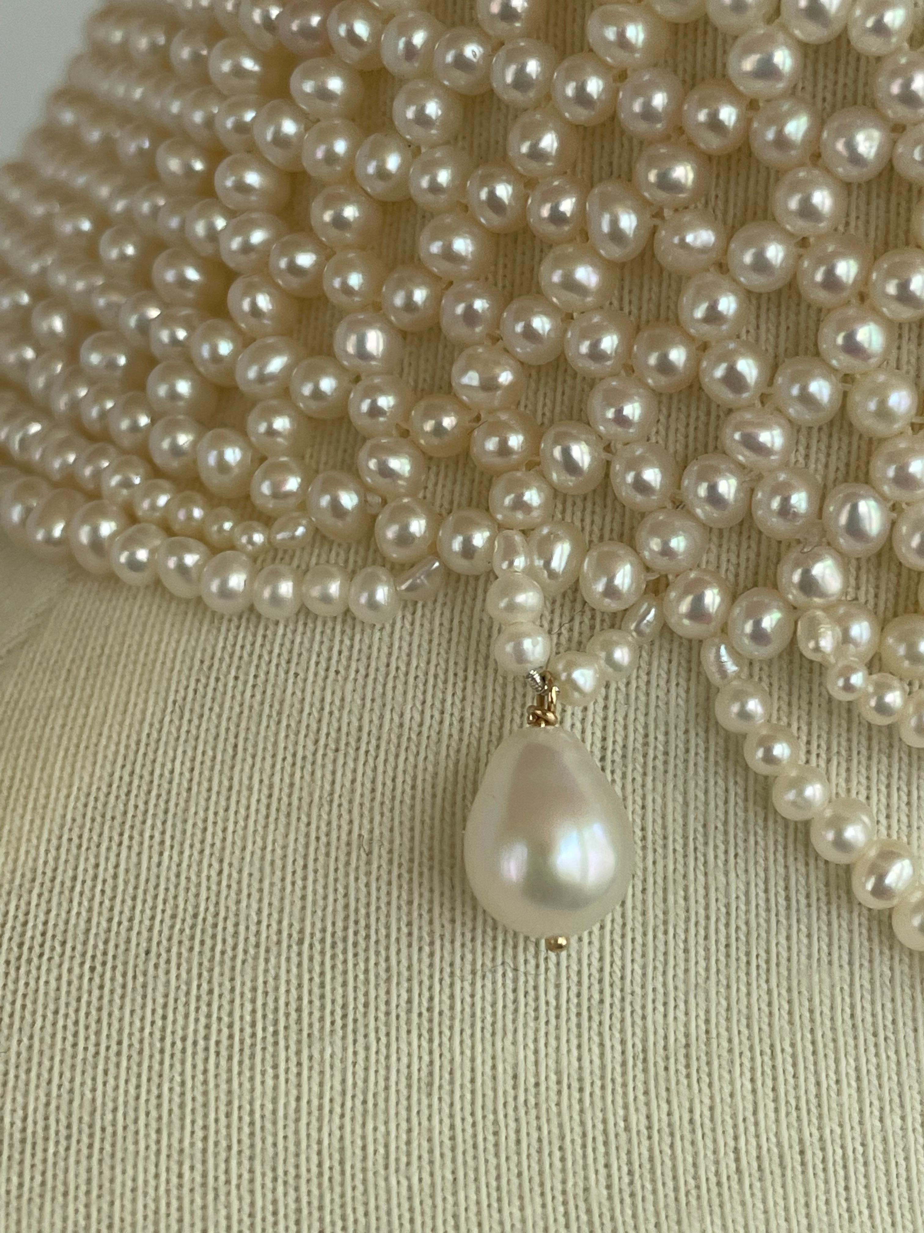 Bead Marina J. Woven Pearl Draped Choker with Pearl Drops and Secure Sliding Clasp