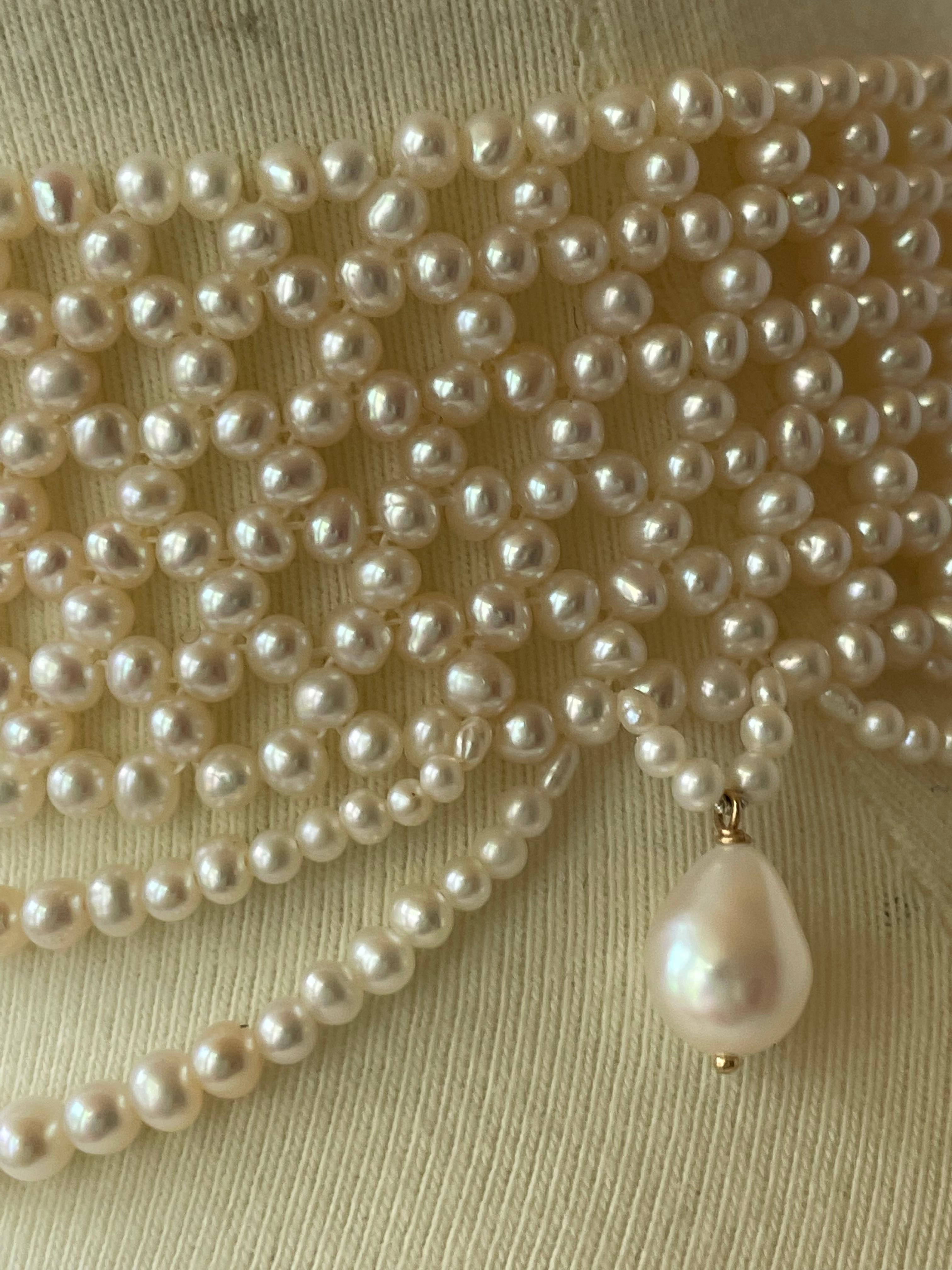 Marina J. Woven Pearl Draped Choker with Pearl Drops and Secure Sliding Clasp In New Condition In Los Angeles, CA