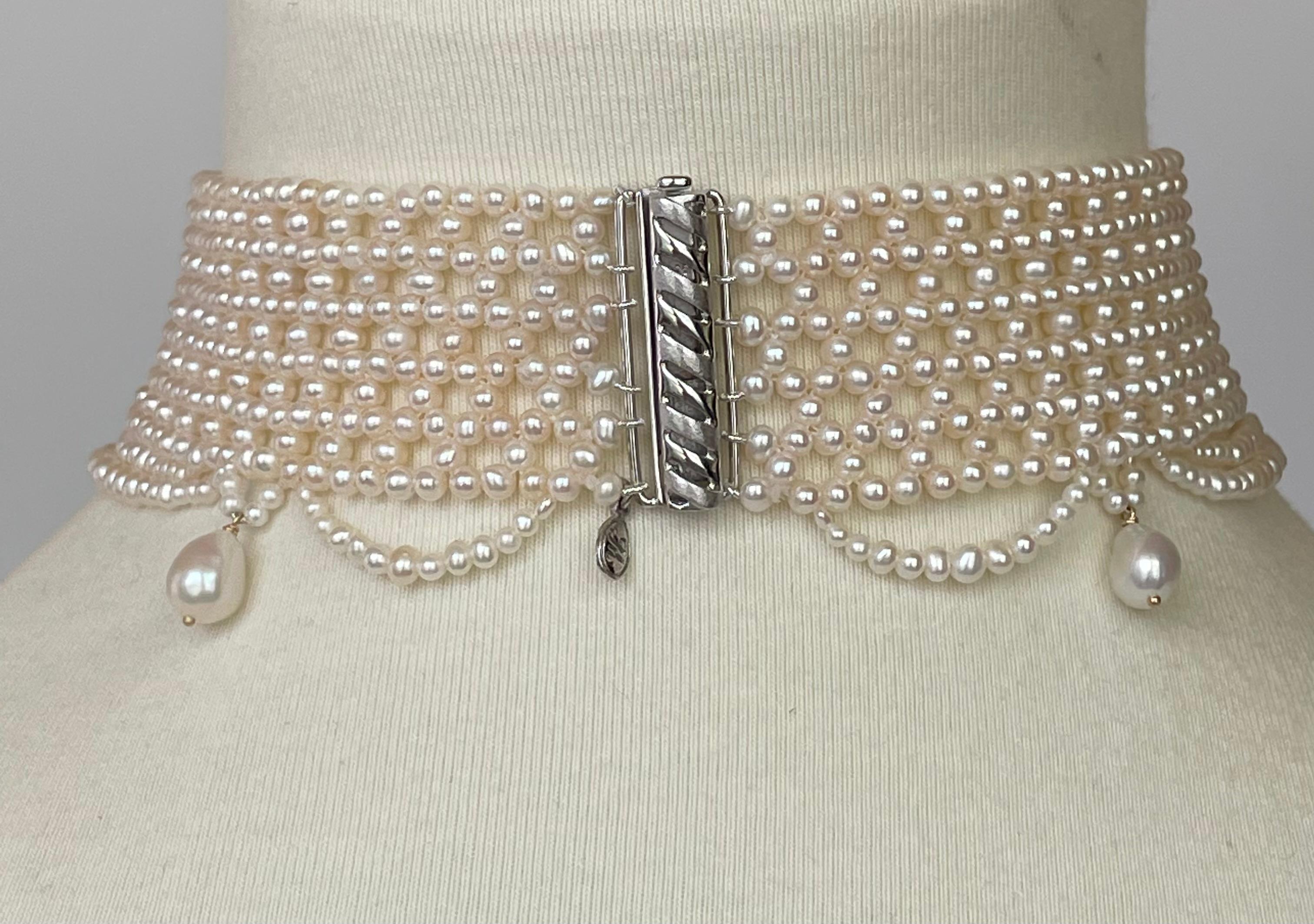Women's Marina J. Woven Pearl Draped Choker with Pearl Drops and Secure Sliding Clasp