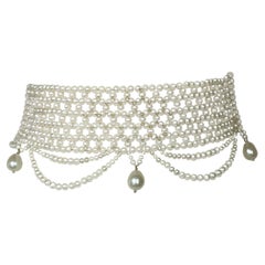 Marina J. Woven Pearl Draped Choker with Pearl Drops and Secure Sliding Clasp