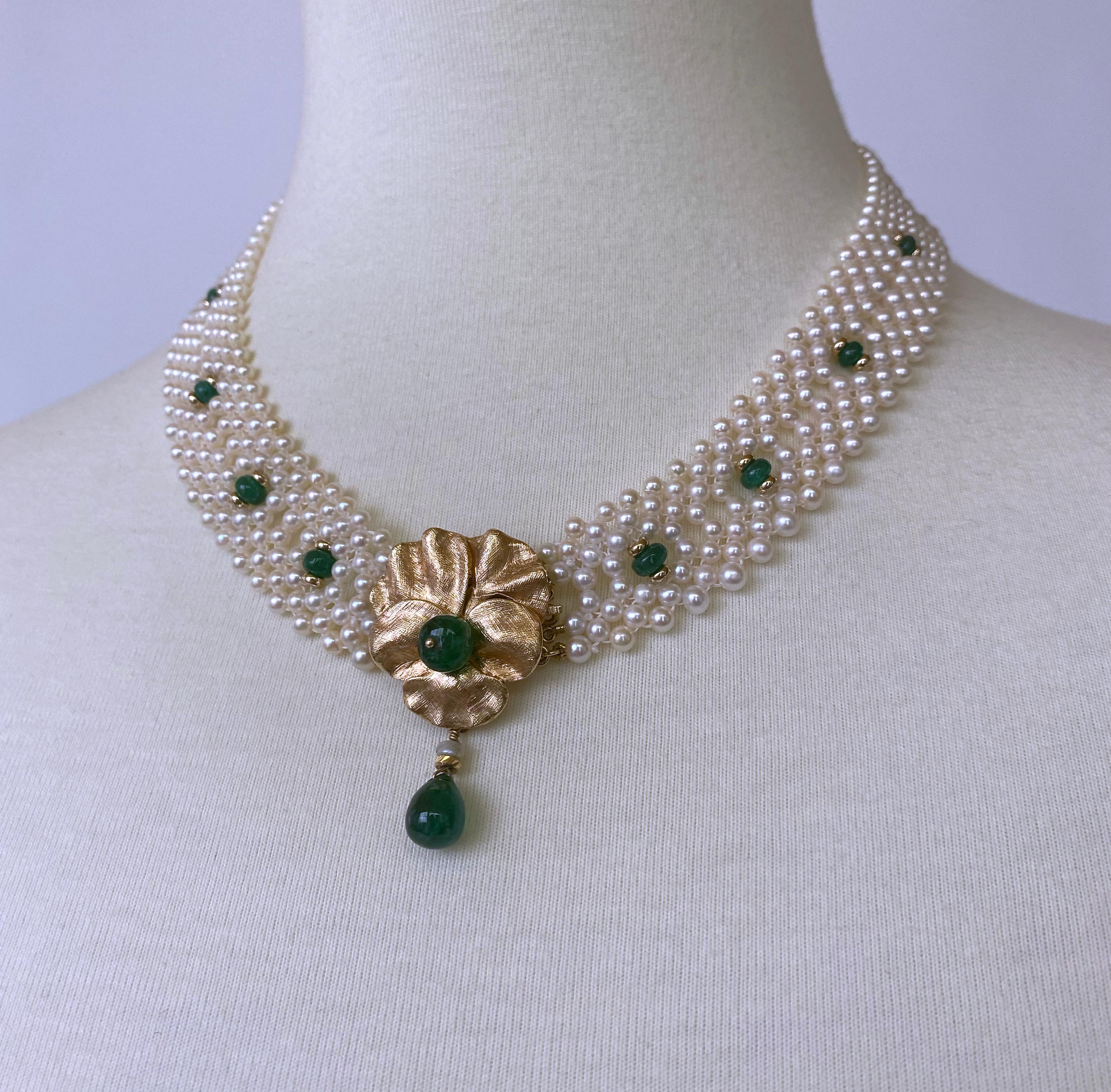 Marina J Woven Pearl & Emerald Infinity Necklace with Vintage 14k Centerpiece 2
