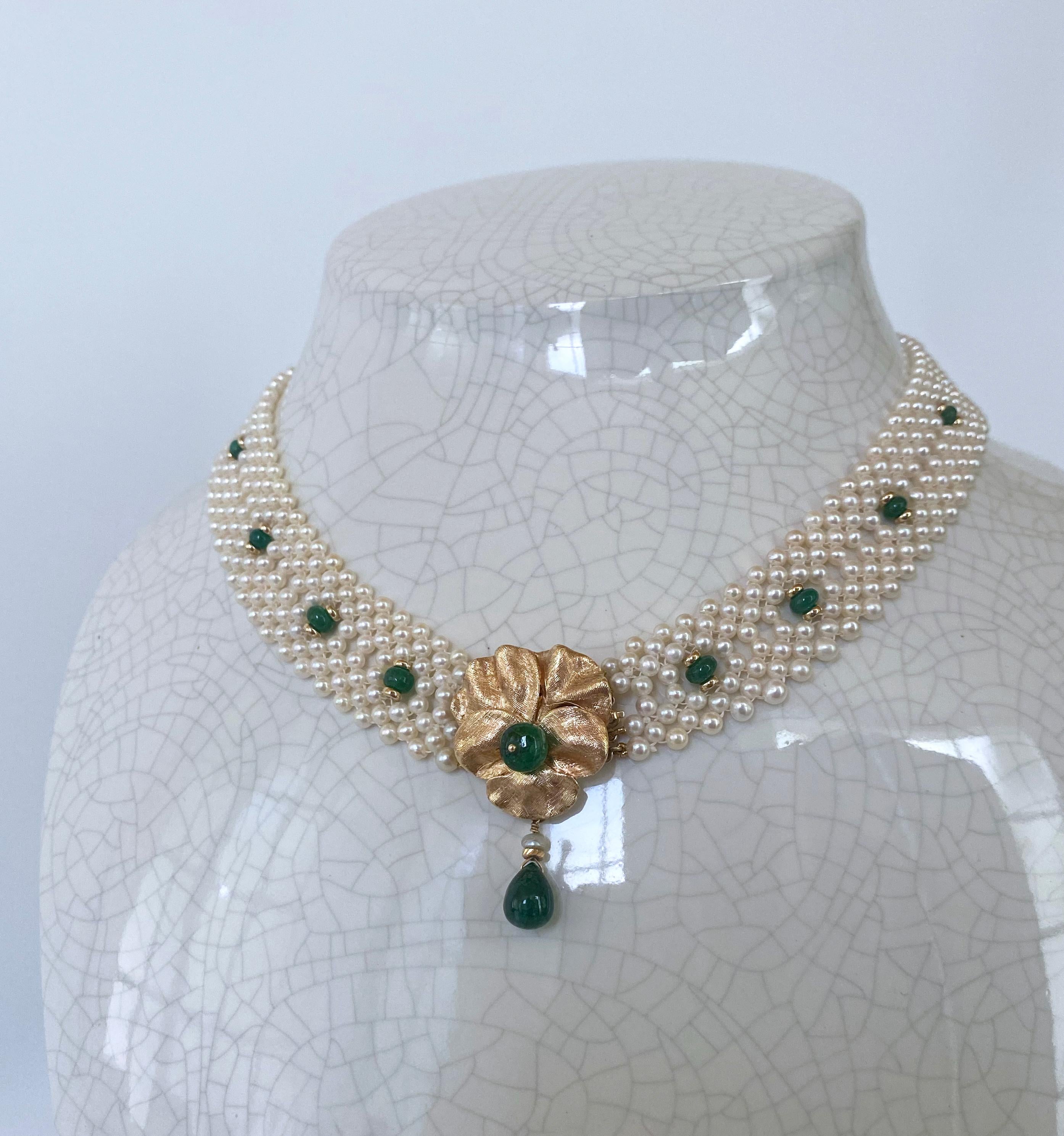 Marina J Woven Pearl & Emerald Infinity Necklace with Vintage 14k Centerpiece 5