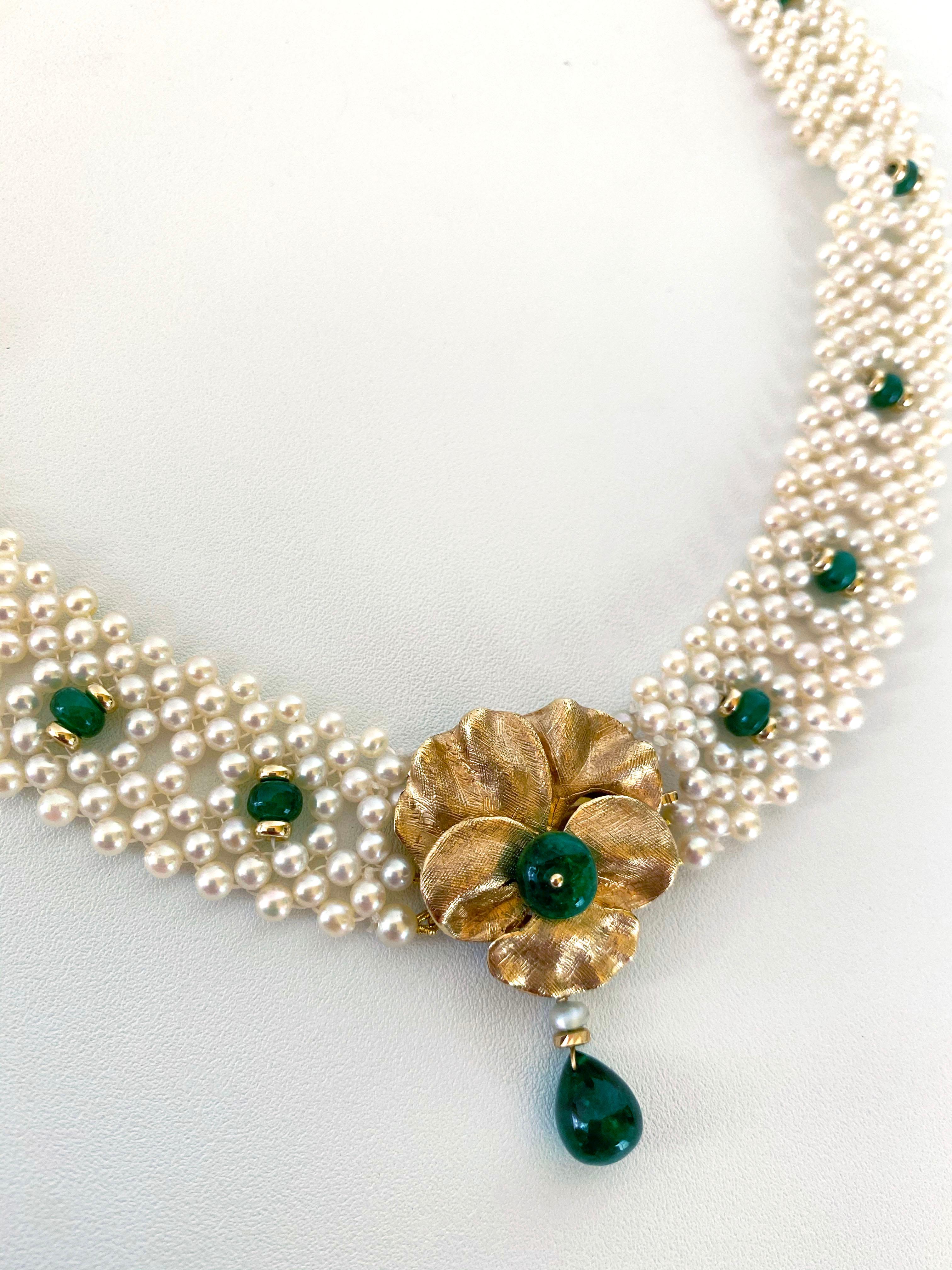 Marina J Woven Pearl & Emerald Infinity Necklace with Vintage 14k Centerpiece 6