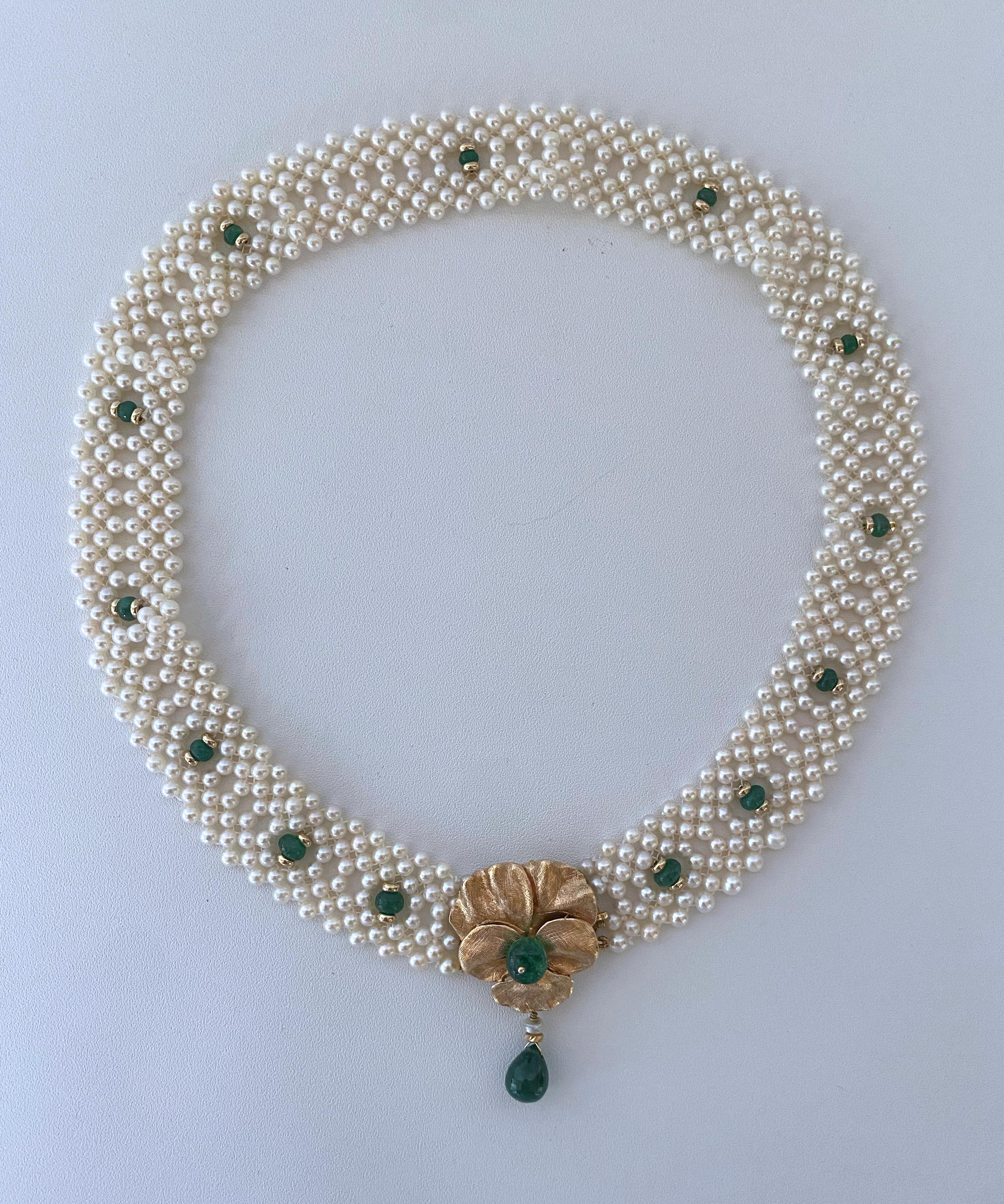 Marina J Woven Pearl & Emerald Infinity Necklace with Vintage 14k Centerpiece 10