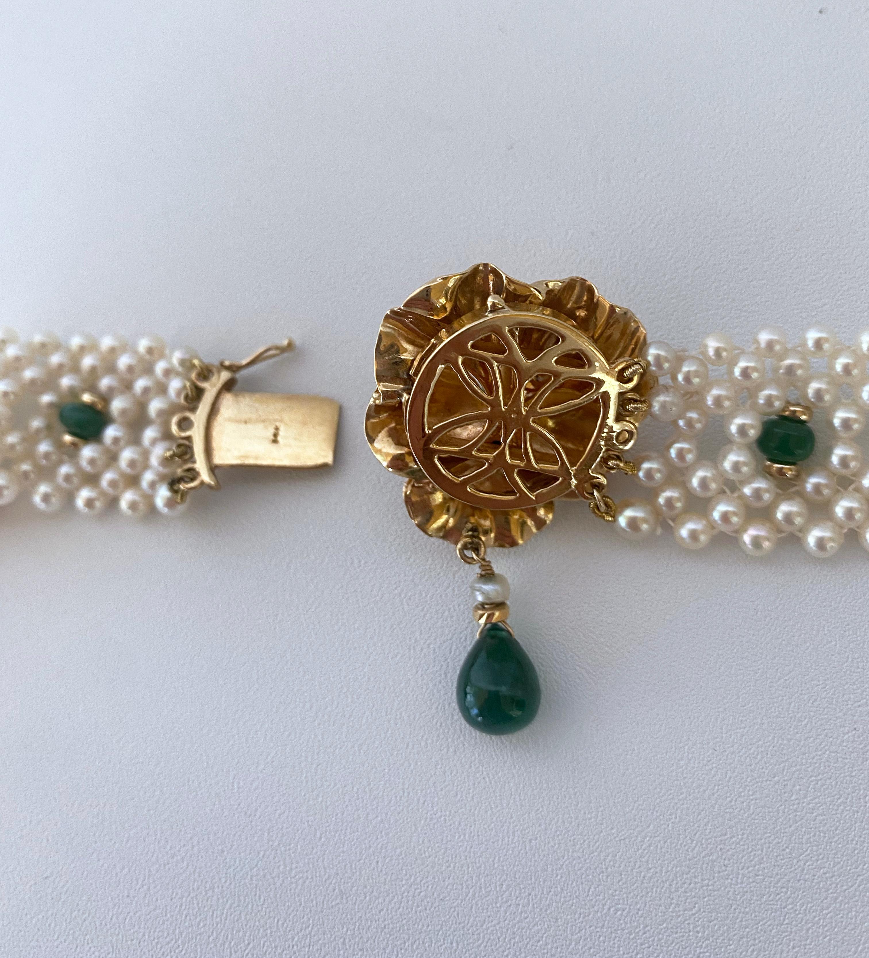 Marina J Gewebte Perle & Smaragd Unendlichkeitshalskette mit Vintage 14k Tafelaufsatz Damen