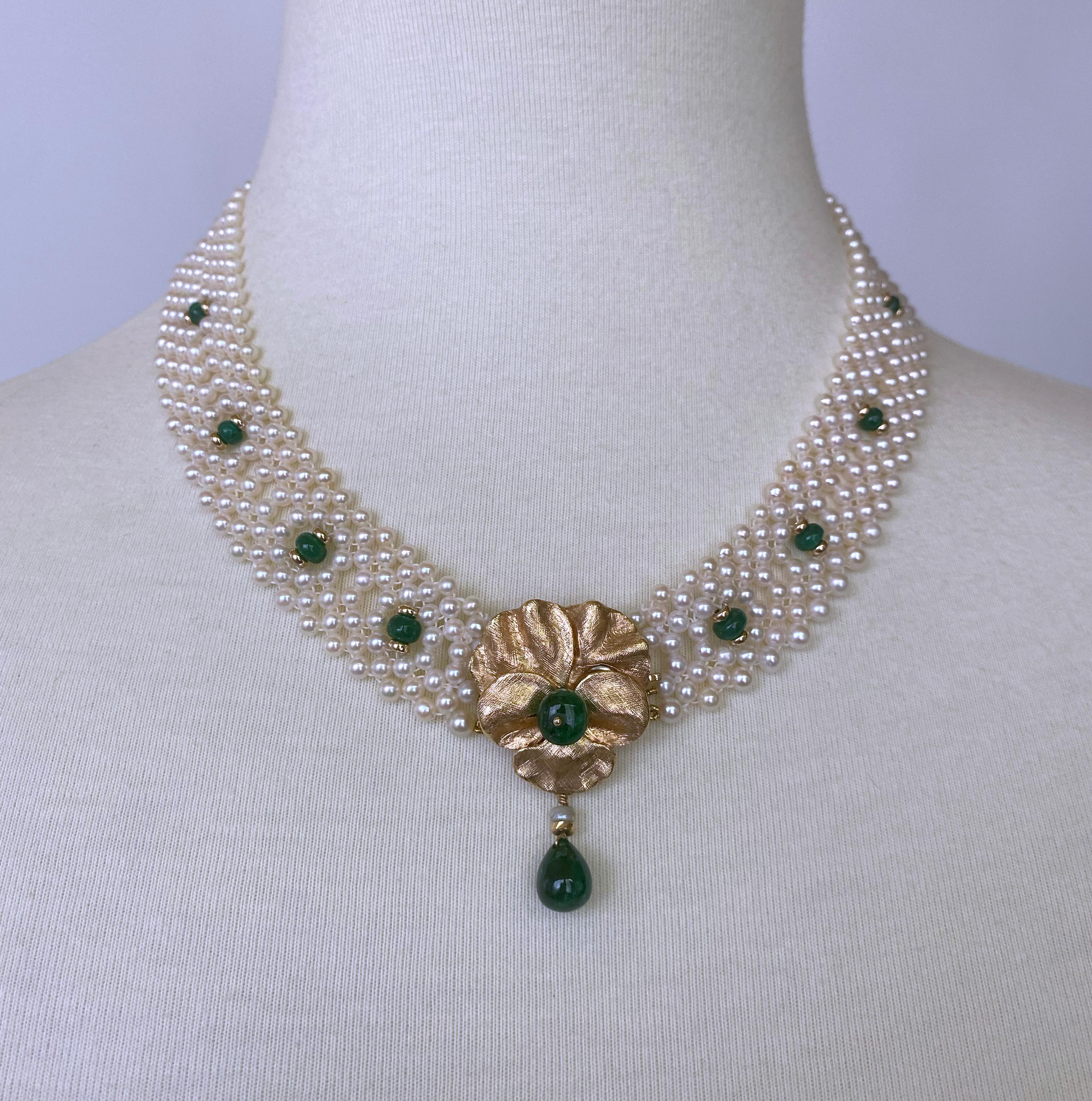 Women's Marina J Woven Pearl & Emerald Infinity Necklace with Vintage 14k Centerpiece