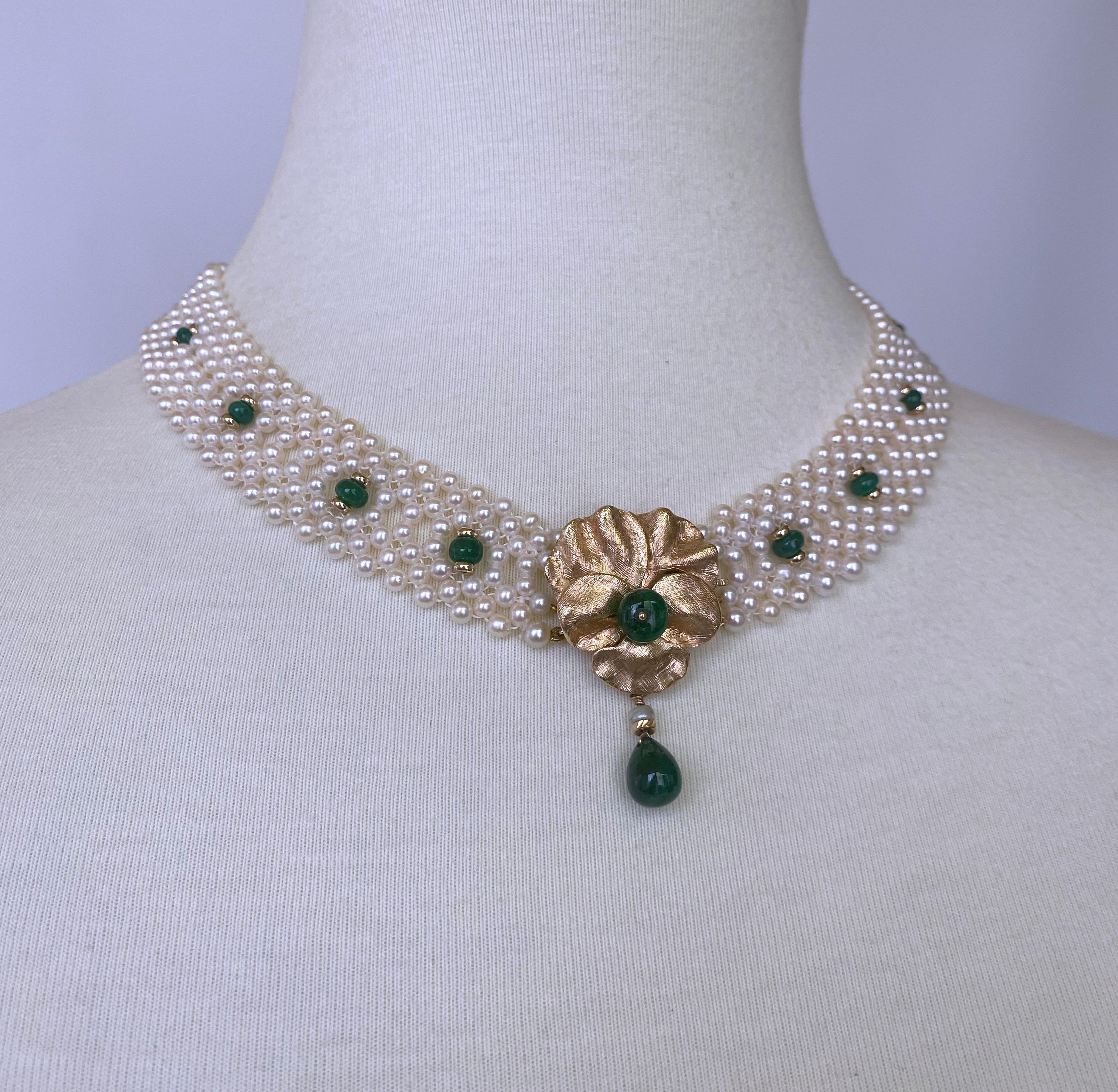 Marina J Woven Pearl & Emerald Infinity Necklace with Vintage 14k Centerpiece 1
