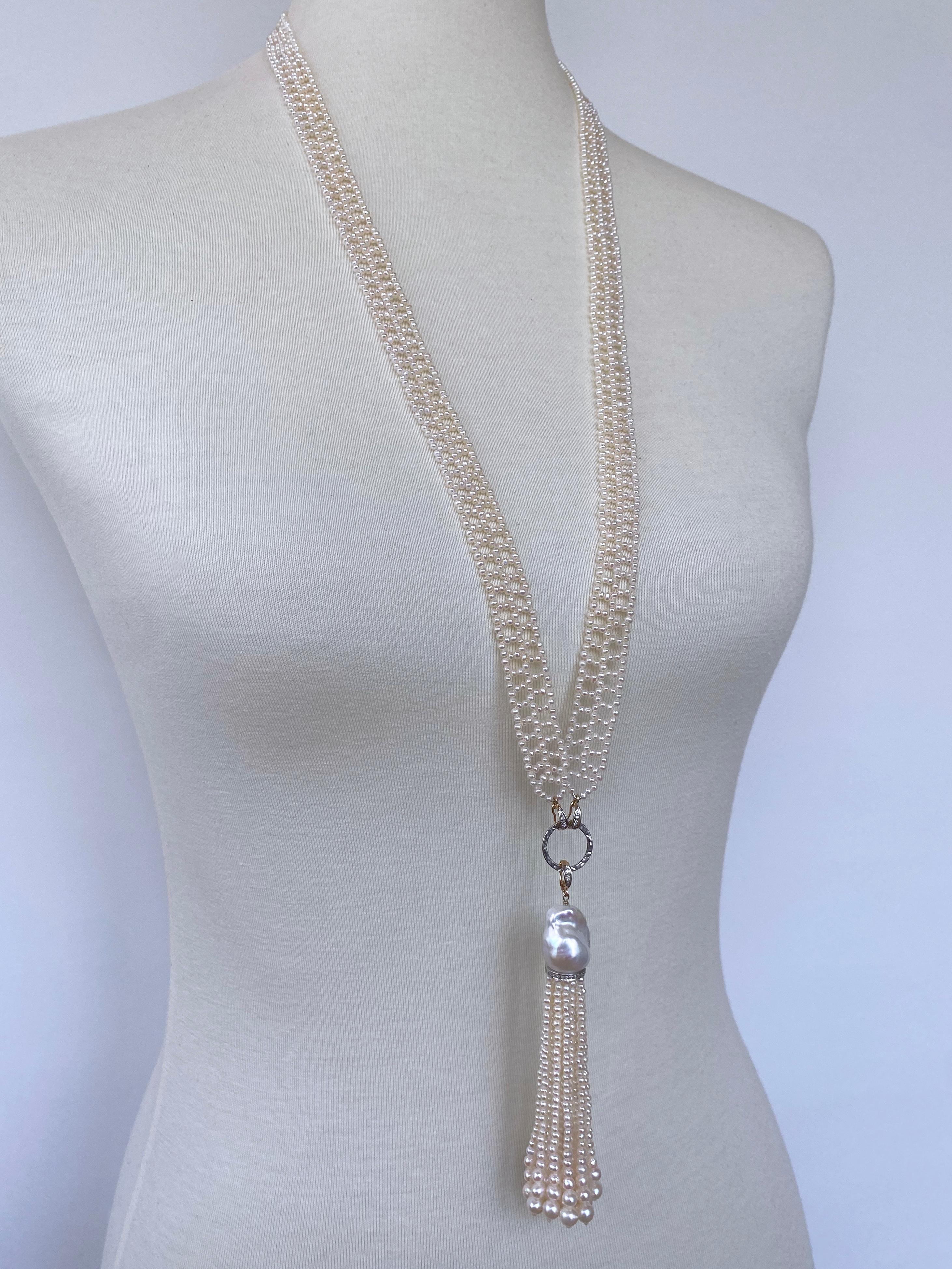 Marina J., gewebtes Perlenspitzen-Sautoir aus massivem 14k Gold mit Diamanten besetzt im Zustand „Neu“ im Angebot in Los Angeles, CA