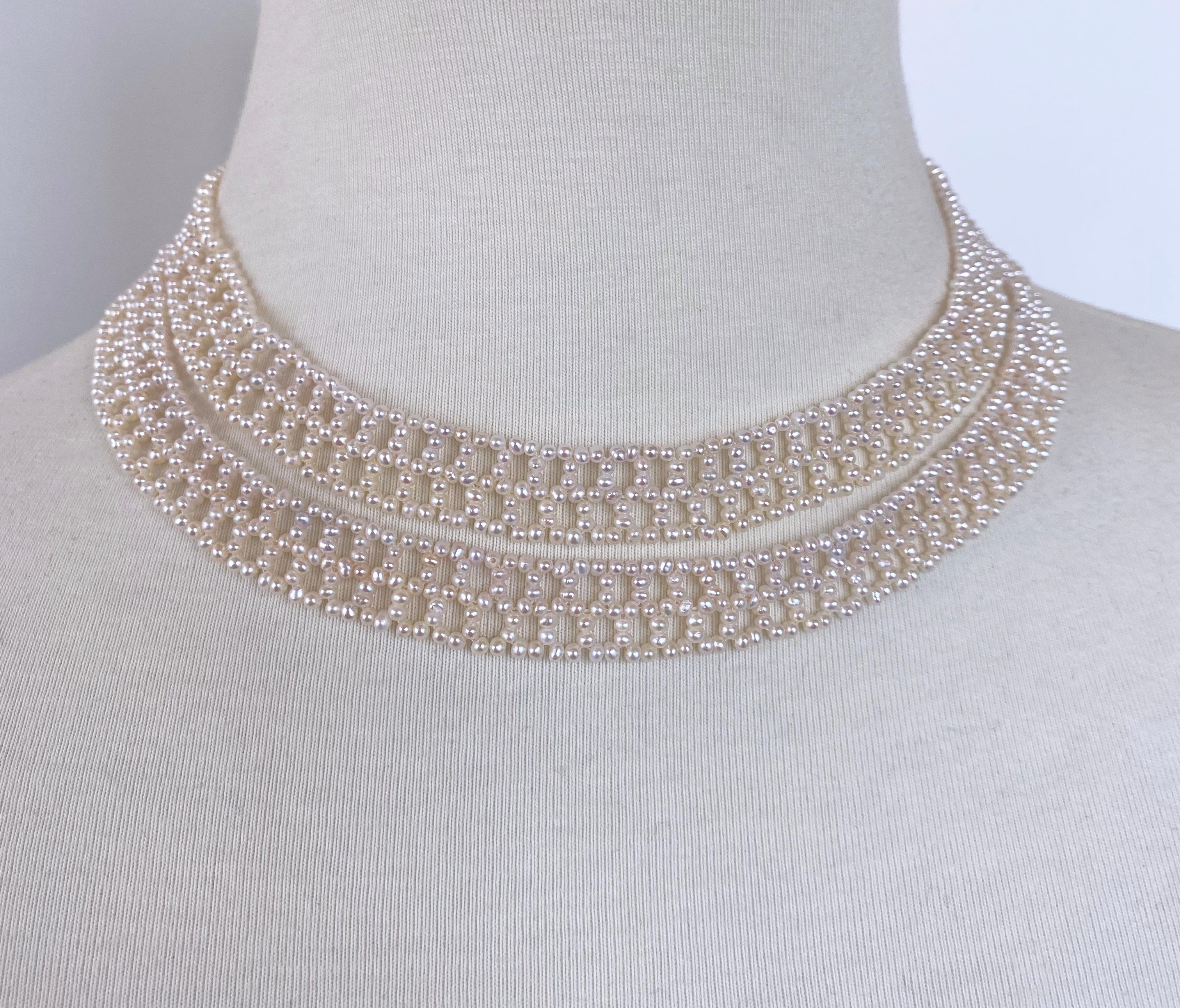 Marina J., gewebtes Perlenspitzen-Sautoir aus massivem 14k Gold mit Diamanten besetzt im Angebot 4
