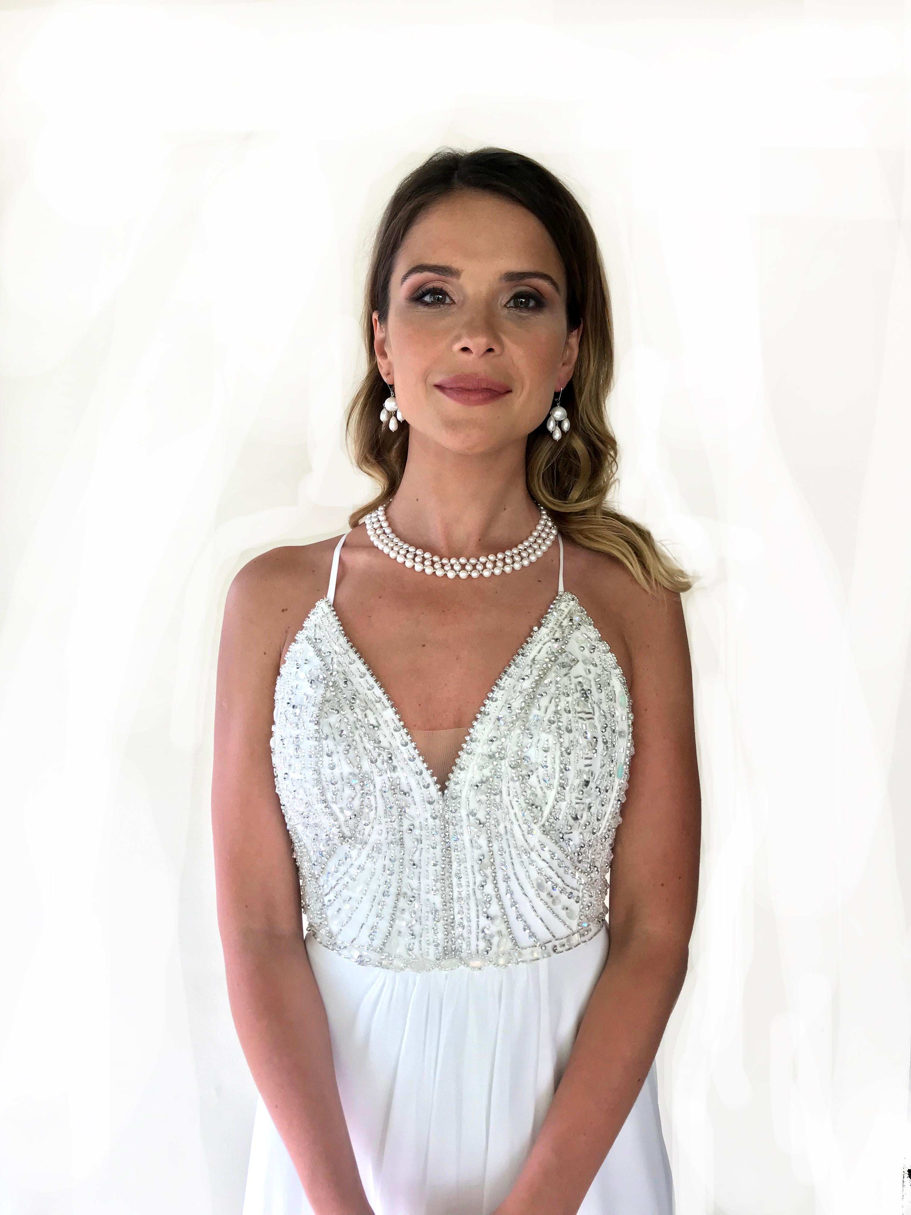 Marina J, gewebte Perlenkette aus 14 K Weißgold mit facettierten Perlen und Verschluss im Angebot 6