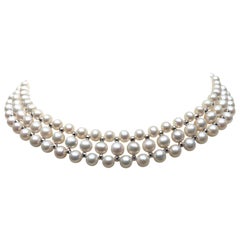 Marina J Collier de perles tissées avec perles à facettes et fermoir en or blanc 14 carats