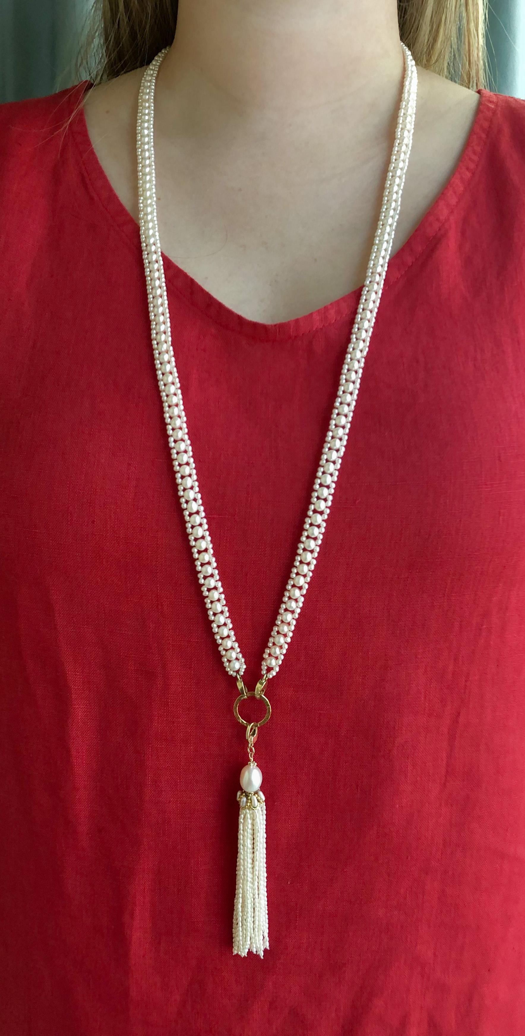 Marina J., gewebtes Perlen-Sautoir mit 14k Goldring und abnehmbarer Perlenquaste im Angebot 9