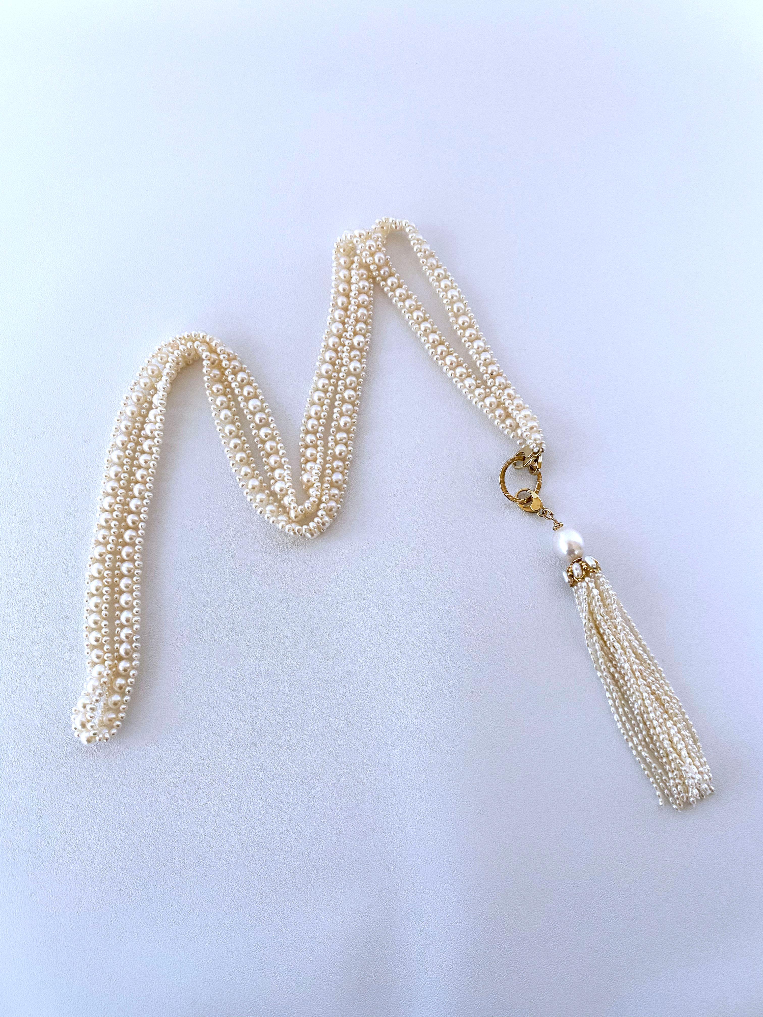 Marina J., gewebtes Perlen-Sautoir mit 14k Goldring und abnehmbarer Perlenquaste im Angebot 5