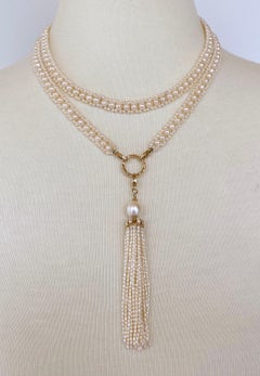 Marina J. Woven Pearl Sautoir with 14k Gold Ring & Removable Pearl Tassel