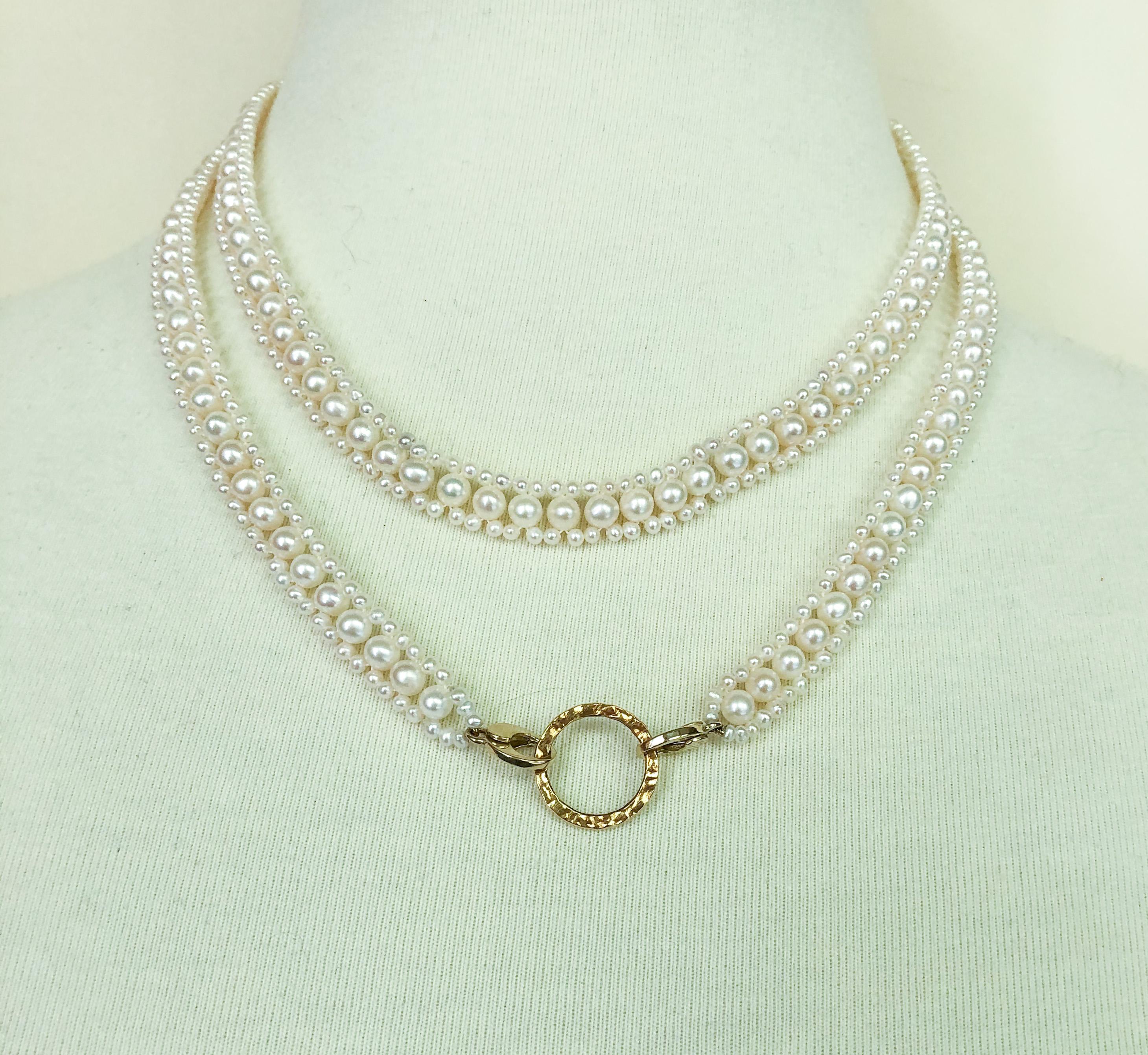 Marina J., gewebtes Perlen-Sautoir mit 14k Goldring und abnehmbarer Perlenquaste Damen im Angebot
