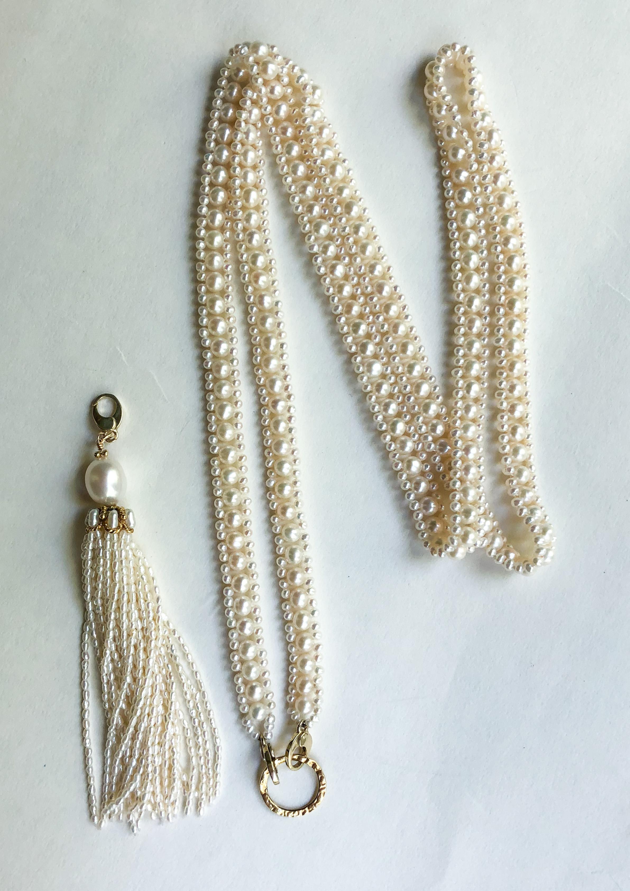 Marina J. Woven Pearl Sautoir with 14k Gold Ring & Removable Pearl Tassel For Sale 3