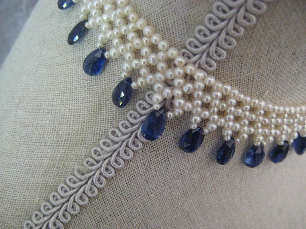 Marina J. Woven Pearl Necklace with Kyanite Briolets and 14 Karat Gold Clasp In New Condition For Sale In Los Angeles, CA