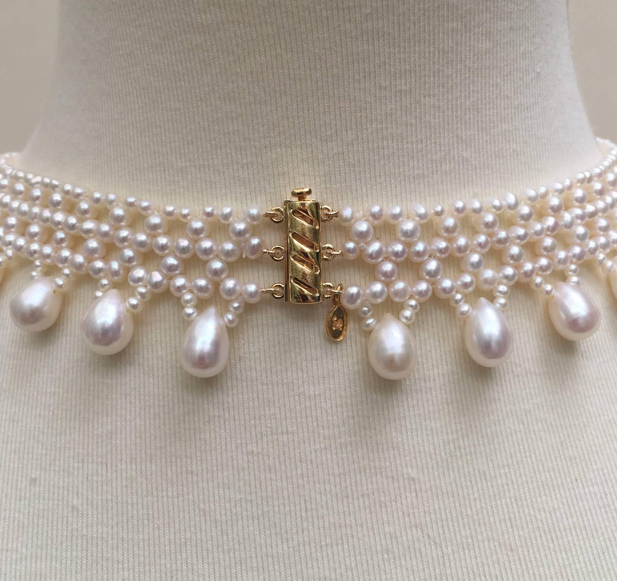 Women's   Marina J  Woven Pearl Necklace with Pear-Shaped Pearl Drops and sliding clasp For Sale