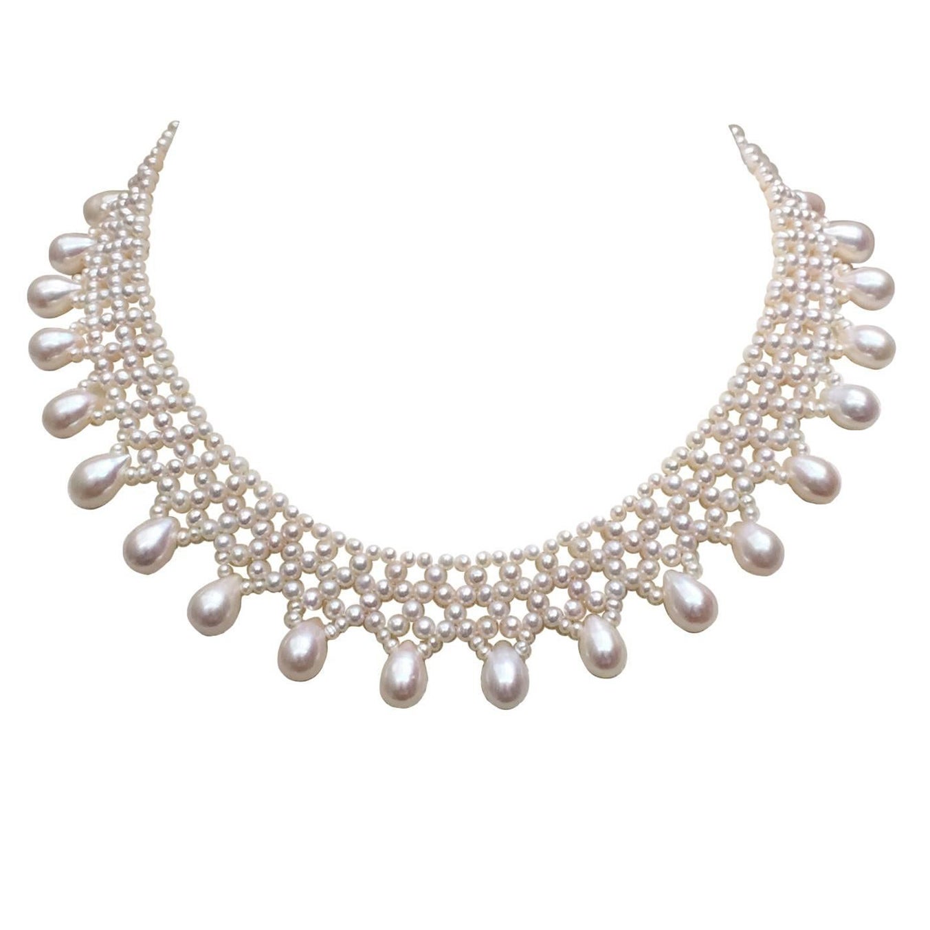 Marina J.  Collar de perlas tejidas con gotas de perlas en forma de pera y cierre corredizo