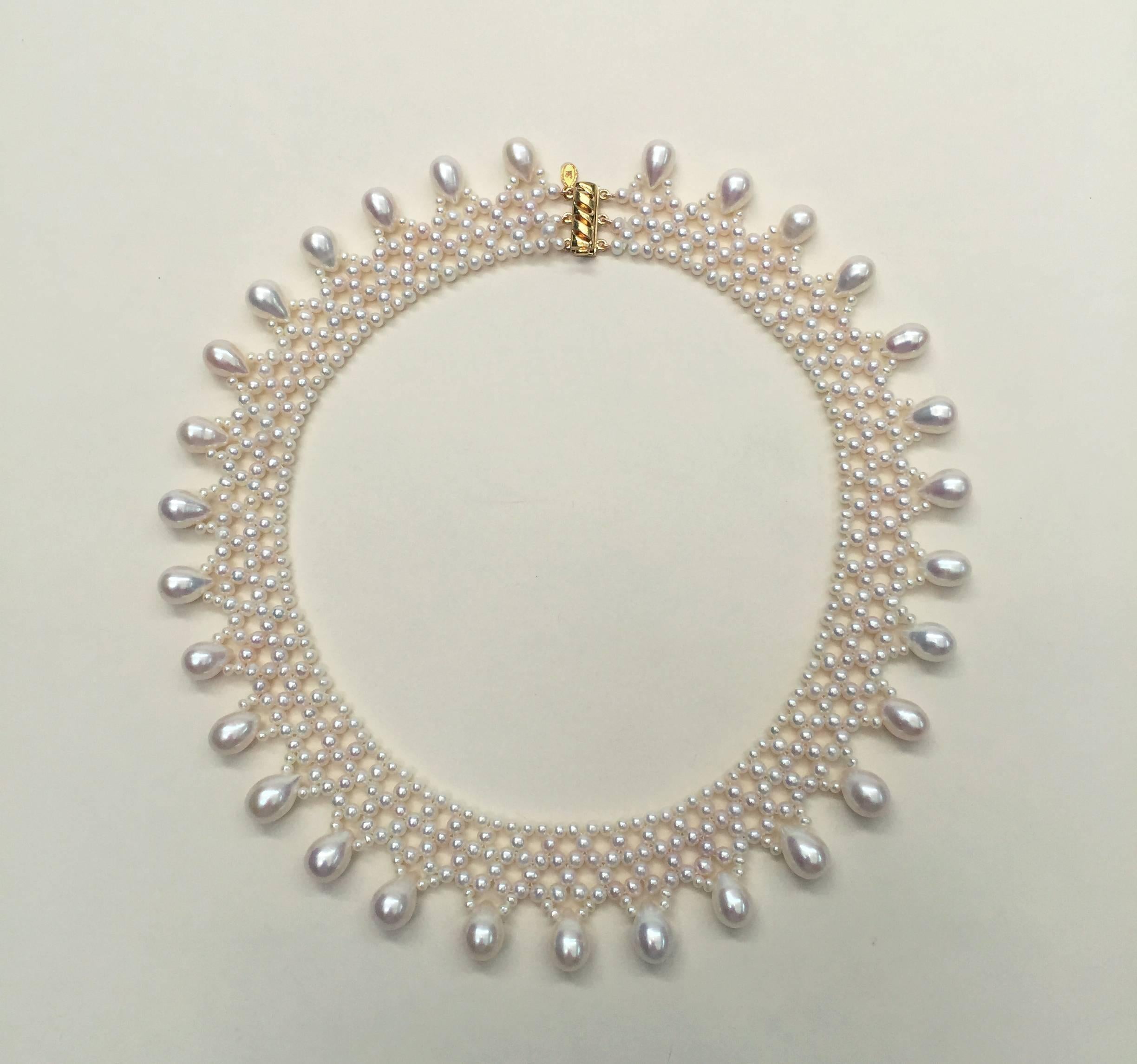 Marina J .Woven Pearl Necklace with Pearl Drops at 14k Yellow Gold For Sale 4