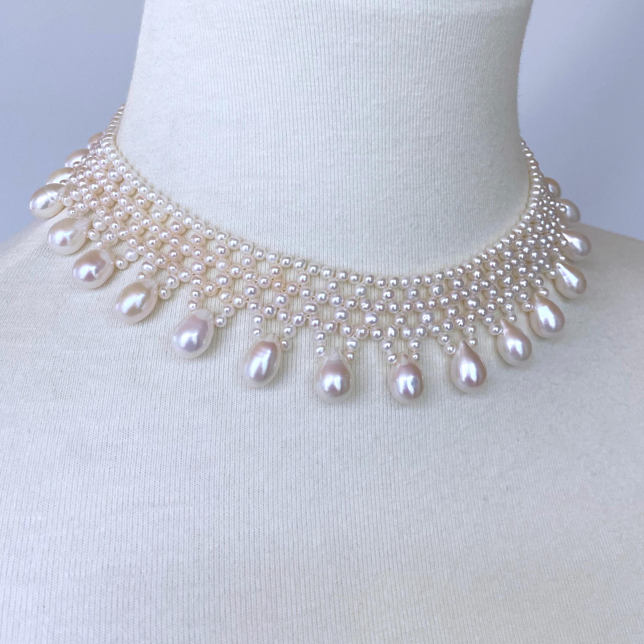 Marina J .Woven Pearl Necklace with Pearl Drops at 14k Yellow Gold For Sale 5
