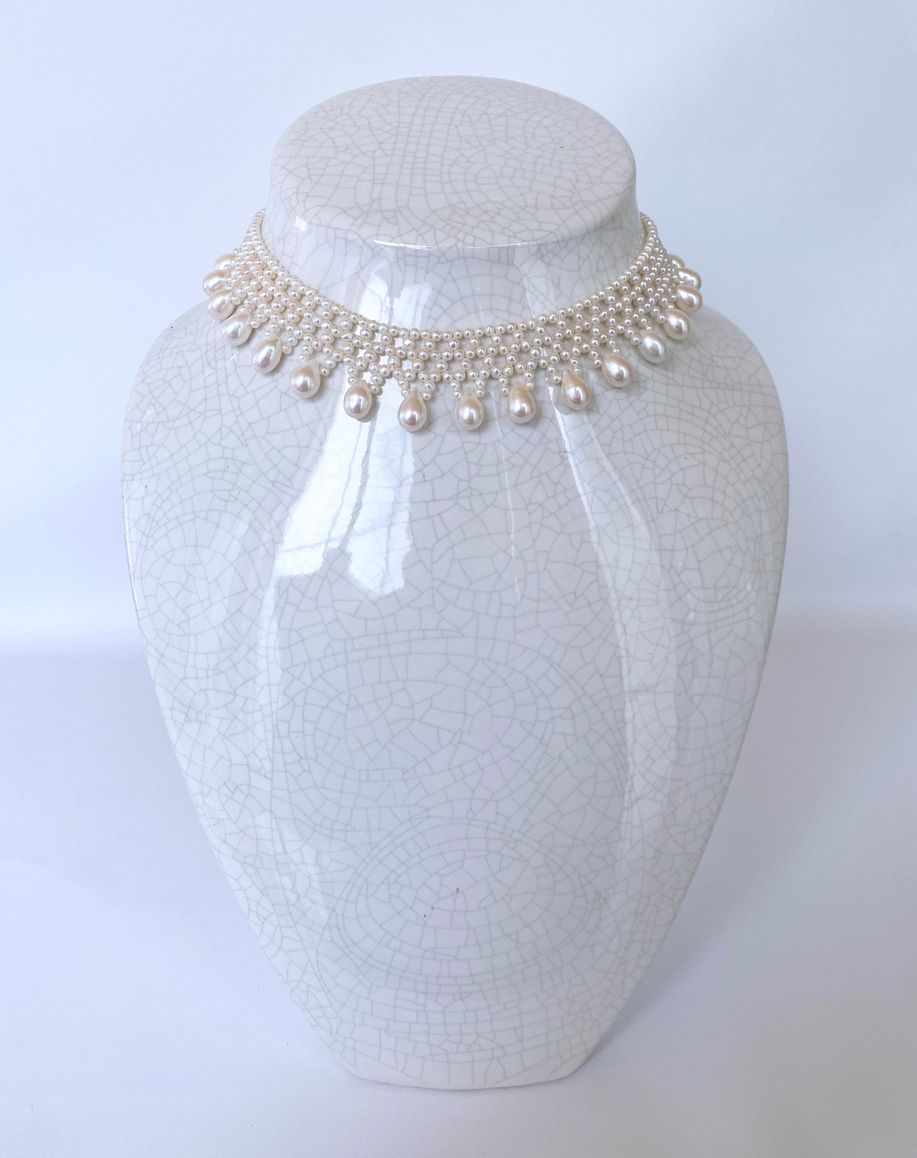 Marina J .Woven Pearl Necklace with Pearl Drops at 14k Yellow Gold For Sale 6