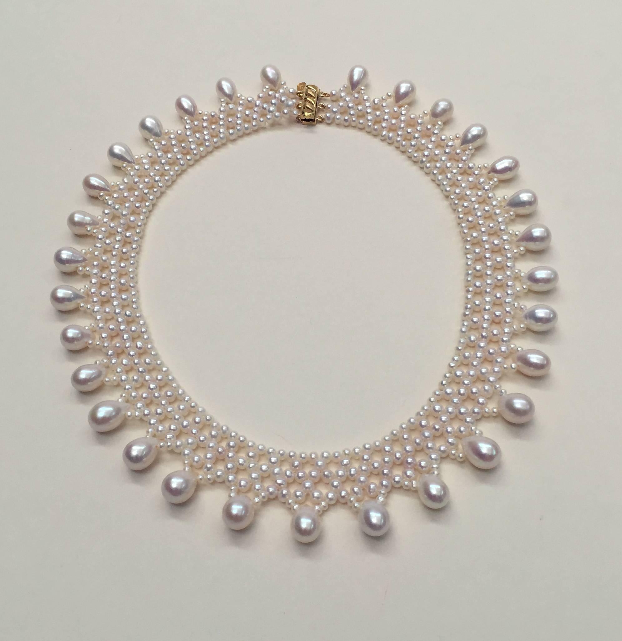 Marina J .Woven Pearl Necklace with Pearl Drops at 14k Yellow Gold For Sale 3