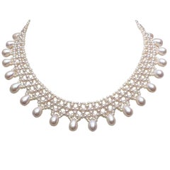 Marina J. Collana di perle intrecciate con gocce di perle con chiusura sicura in oro giallo 14k