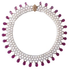 Marina J. Collana di perle intrecciate con briolette di zaffiro rosa  Oro giallo 14 k