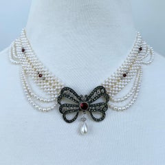 Marina J woven Pearl necklace with Sterling Silver vintage brooch with Garnet