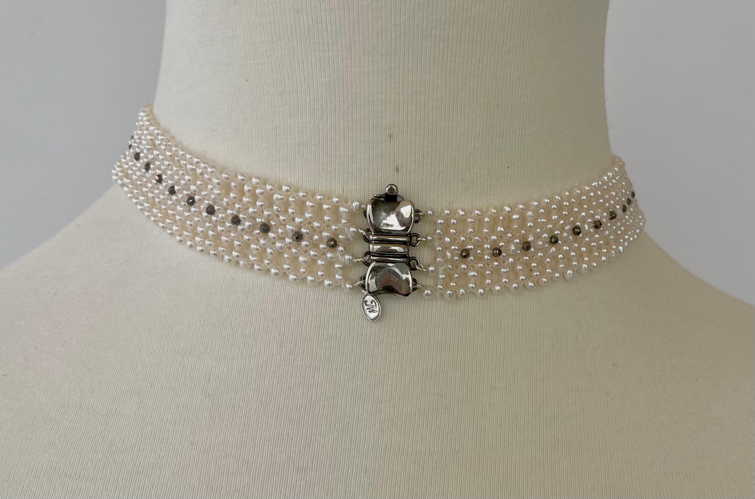 Marina J. Woven Pearl Necklace with Vintage Silver Centerpiece and Black Spinnel For Sale 5