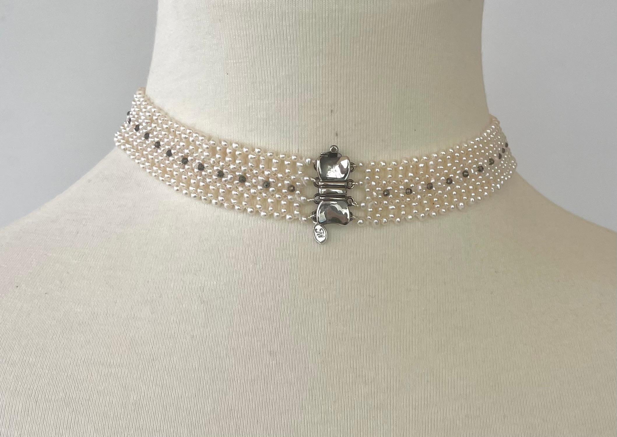 Women's Marina J. Woven Pearl Necklace with Vintage Silver Centerpiece and Black Spinnel For Sale