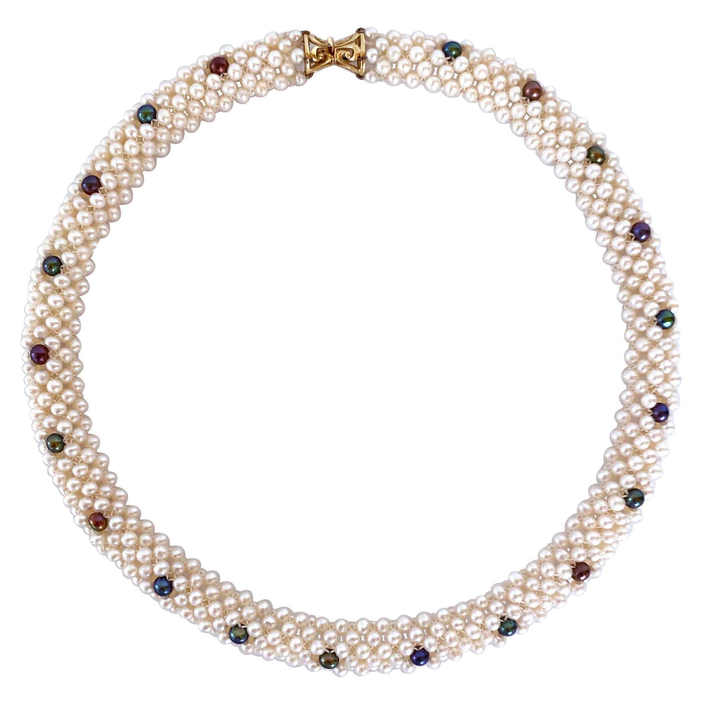 Marina J. Gewebte Perlen-Seil-Halskette mit schwarzen Perlen-Akzenten & 14k Gelbgold