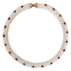 Marina J. Gewebte Perlen-Seil-Halskette mit schwarzen Perlen-Akzenten & 14k Gelbgold