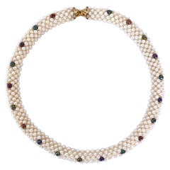 Marina J. Collier en corde de perles tissées avec accents de perles noires et or jaune 14 carats