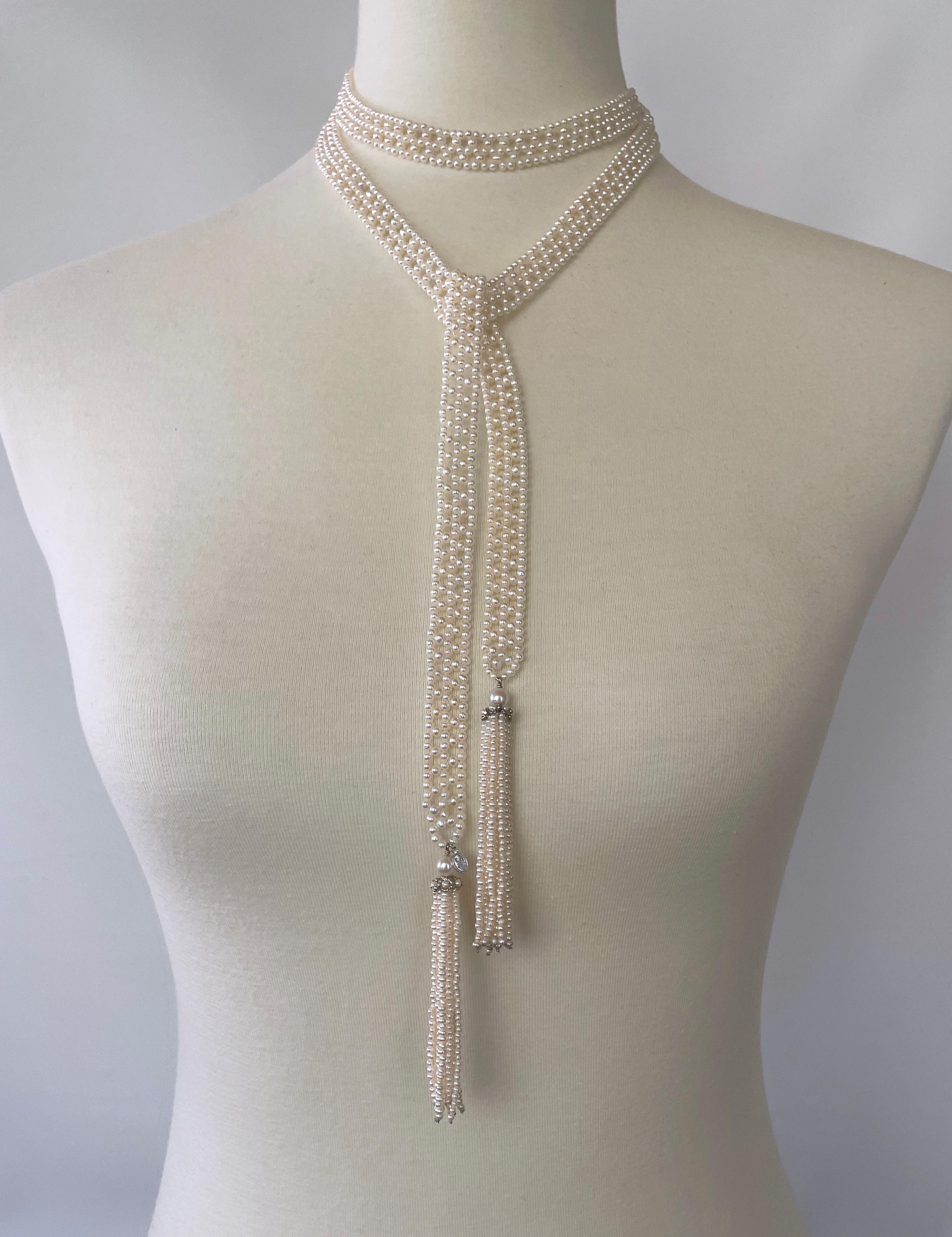 Marina J Woven Pearl Sautoir with 14 K White Gold Cup and Pearl Tassels & Brooch 8