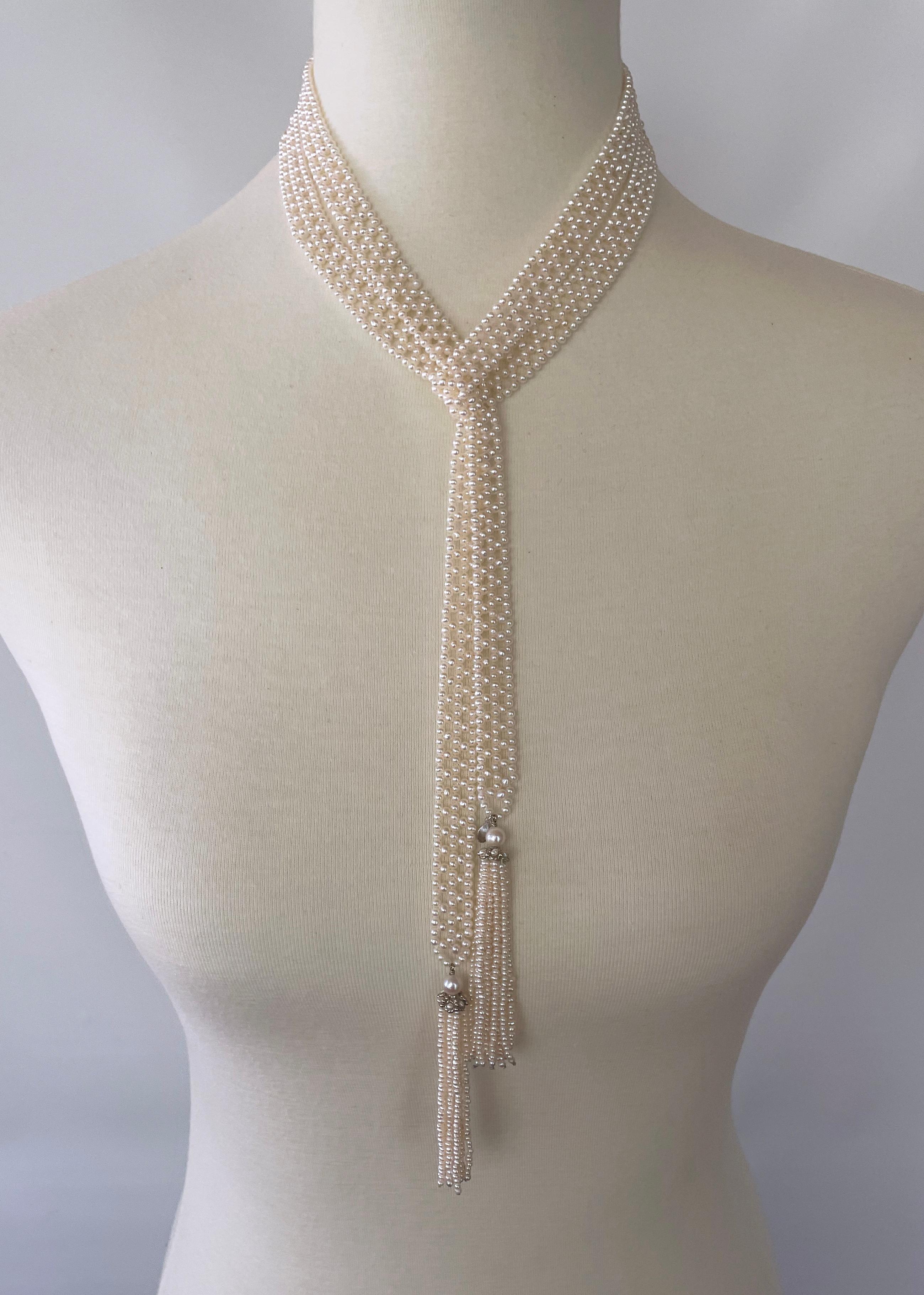 Marina J Woven Pearl Sautoir with 14 K White Gold Cup and Pearl Tassels & Brooch 9