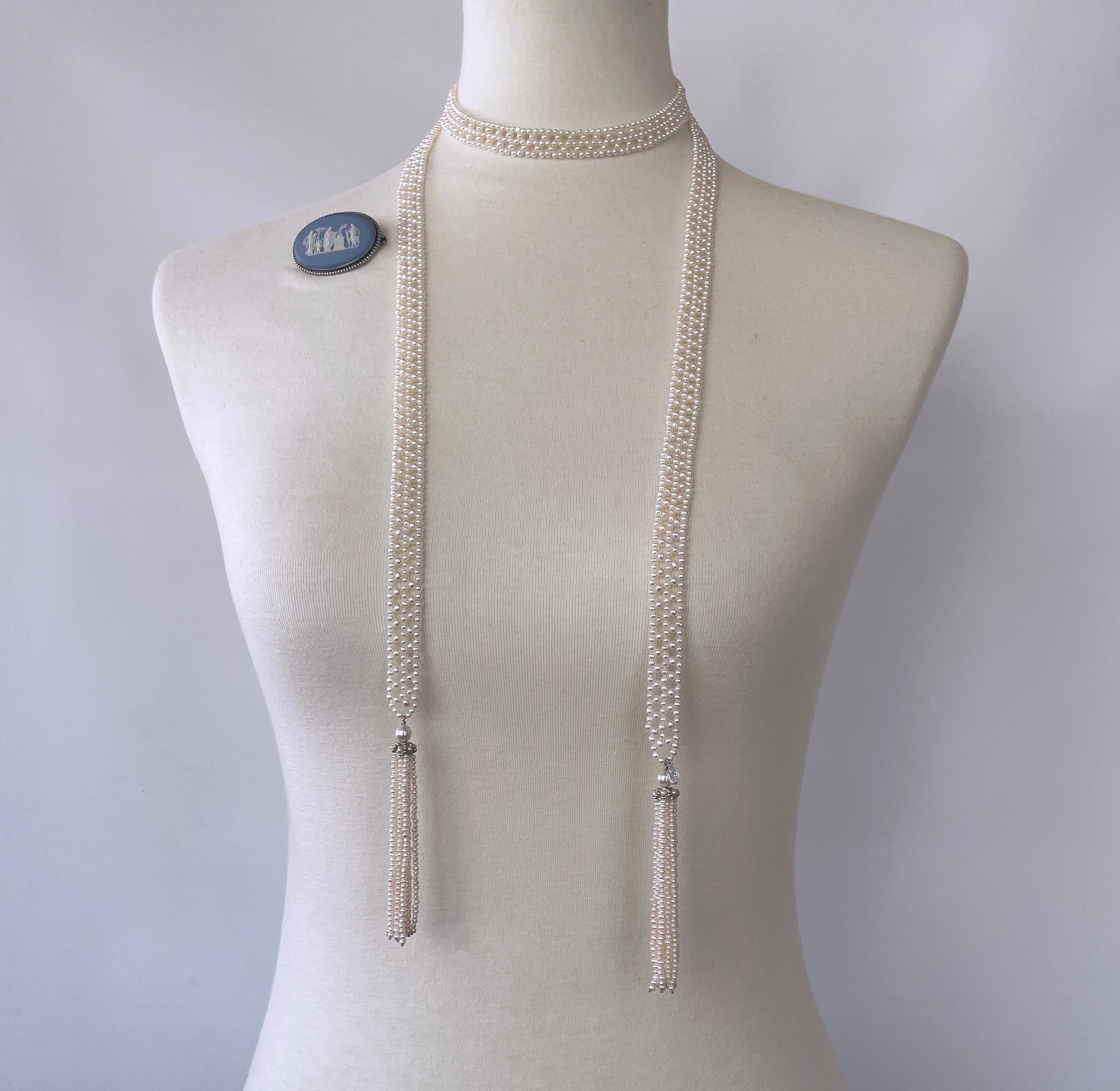 Marina J Woven Pearl Sautoir with 14 K White Gold Cup and Pearl Tassels & Brooch 3