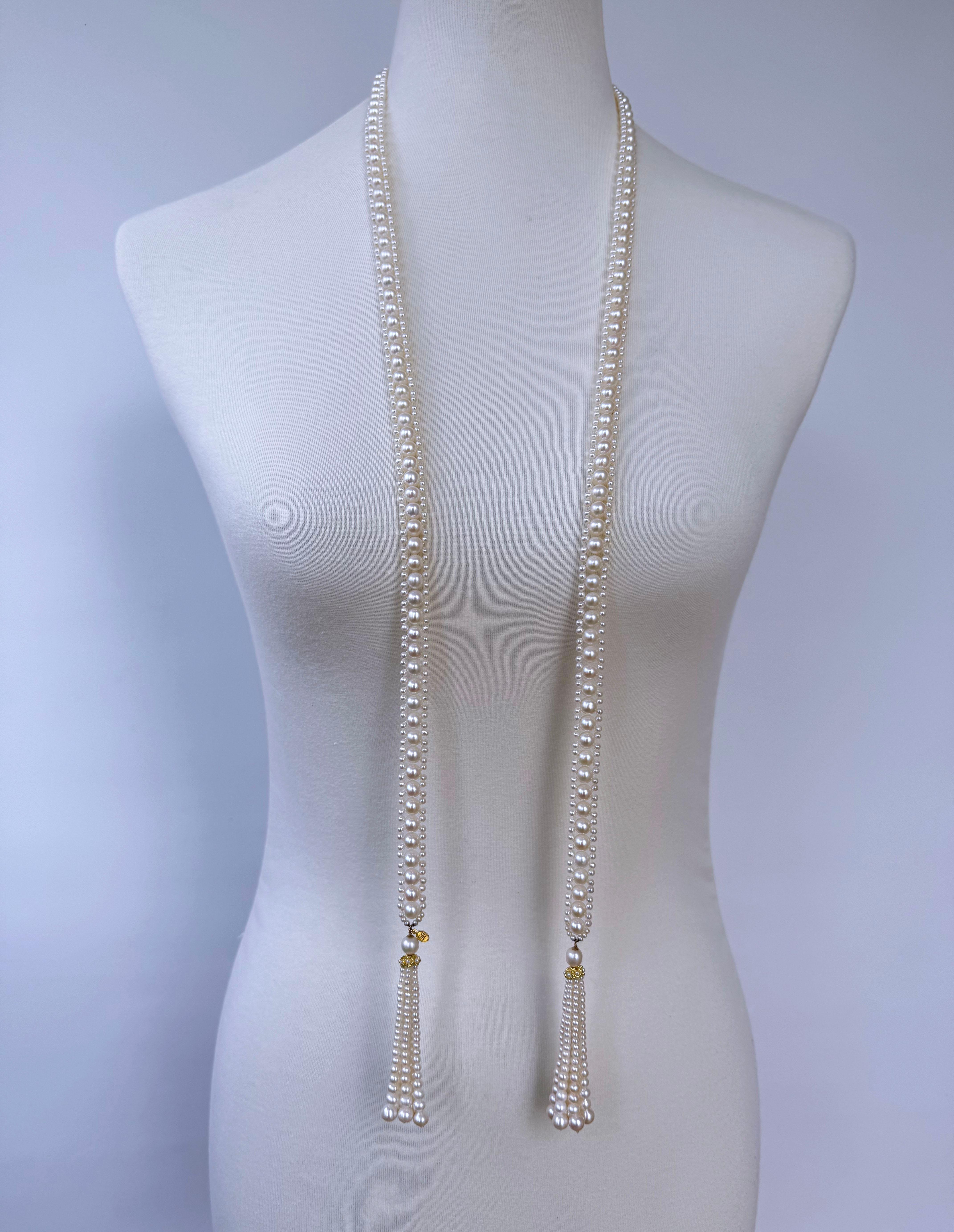 Marina J. Sautoir di perle intrecciate con oro giallo 14 k. e nappe di perle graduate In condizioni Nuovo in vendita a Los Angeles, CA