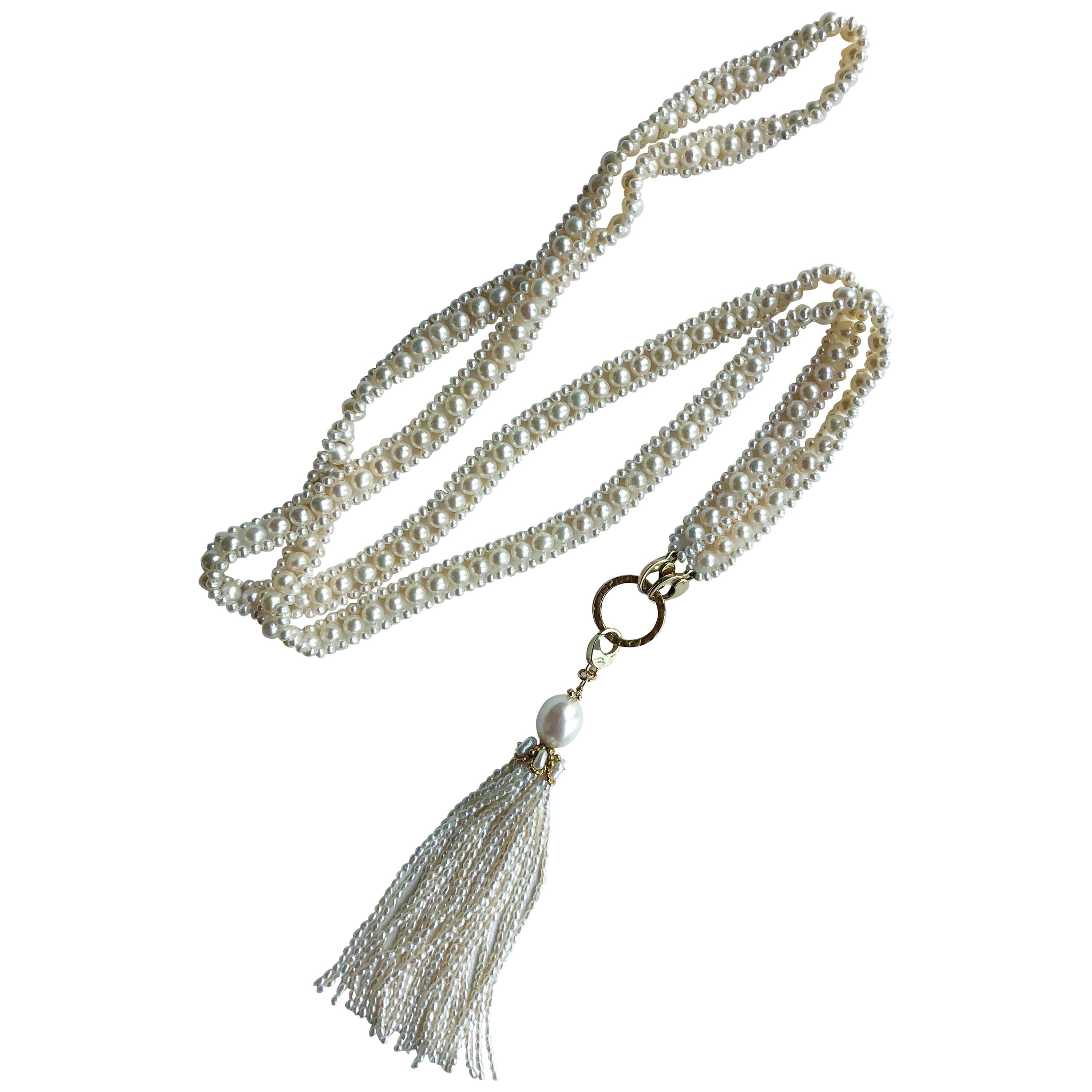 Artigiano Marina J. Woven Pearl Sautoir with 14k Gold Ring & Removable Pearl Tassel in vendita