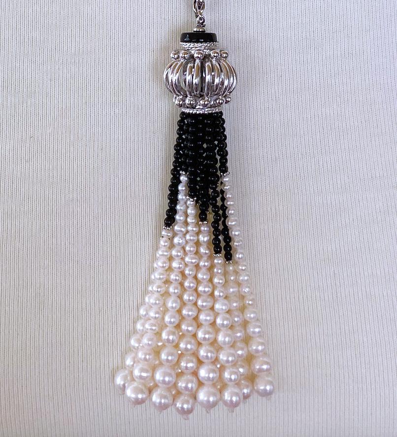 Marina J. Woven Pearl Sautoir with Black Onyx and Silver For Sale 4